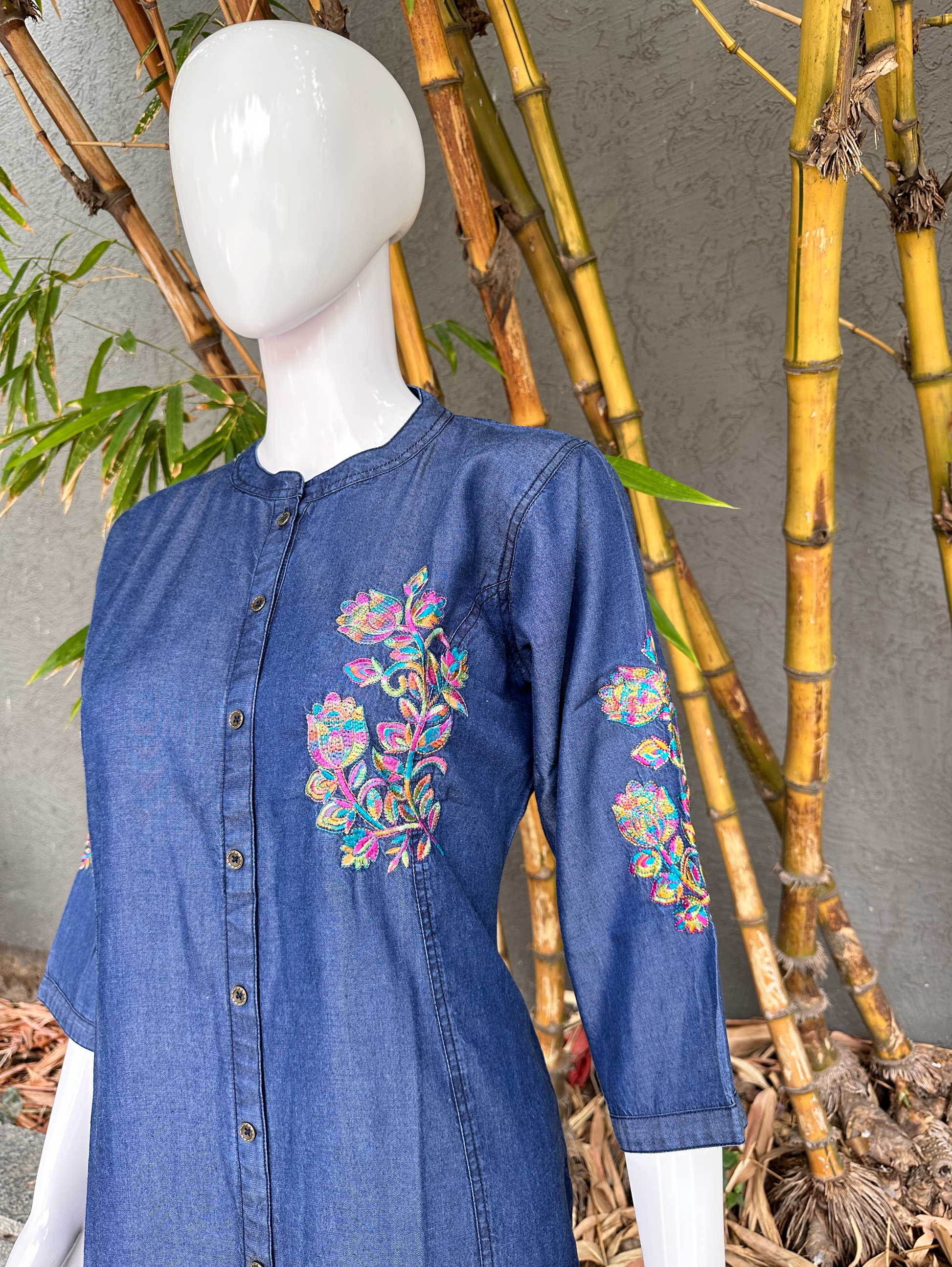 Denim Embroidery Straight Kurti