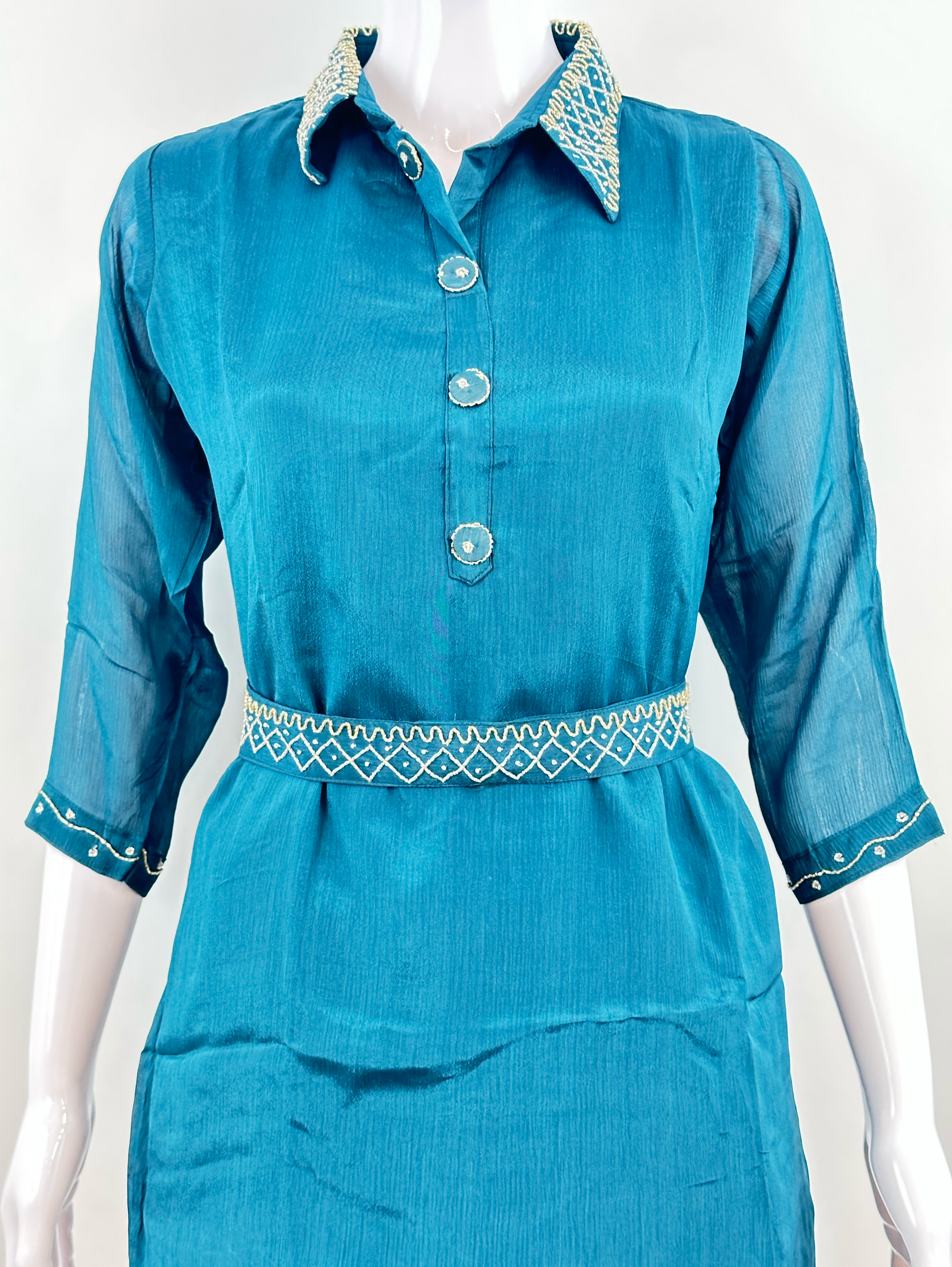 Chiffon with belt side hand and collar work Coords