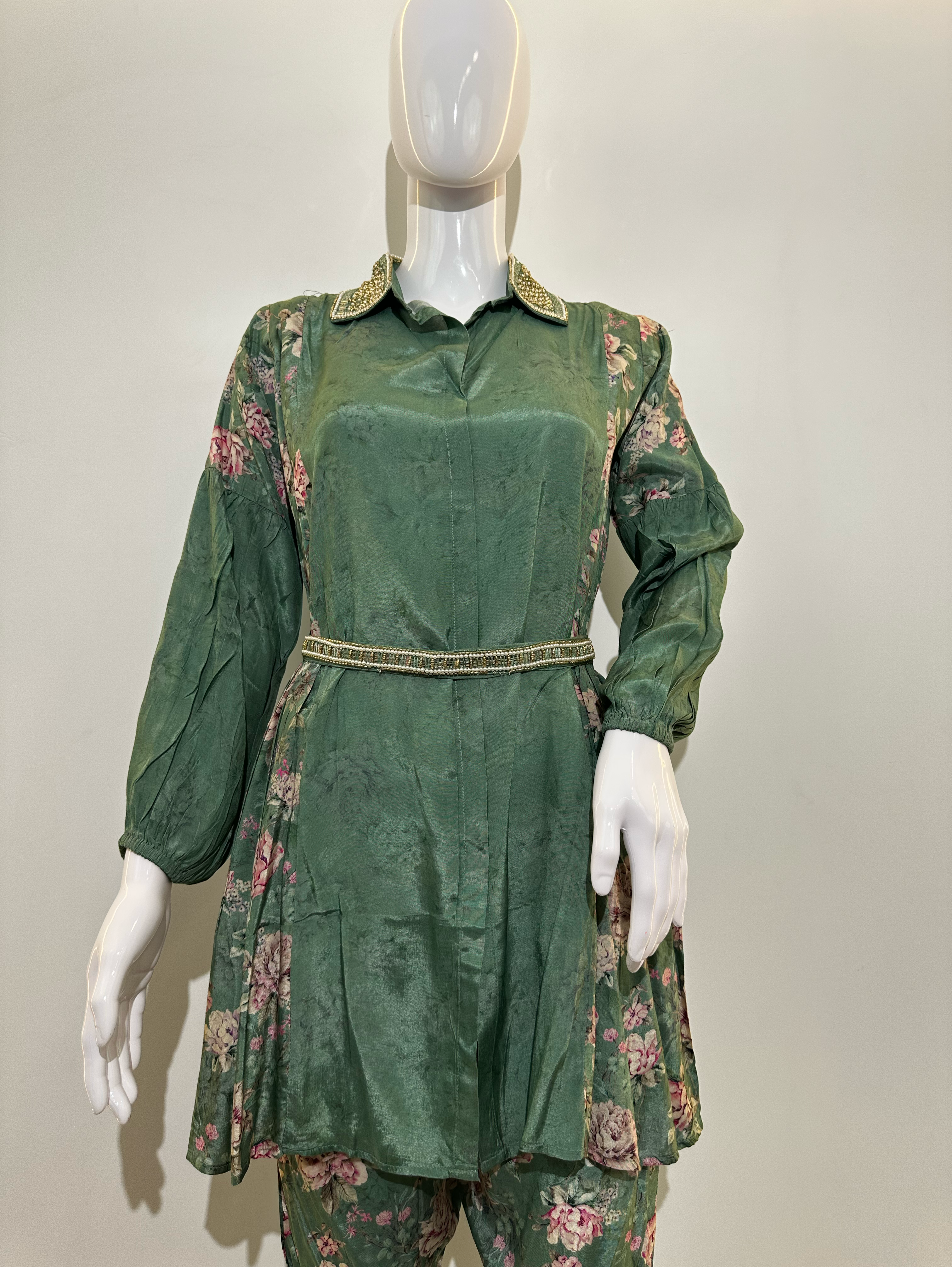 Image of Muslin Coord Set With Premium Moti Work