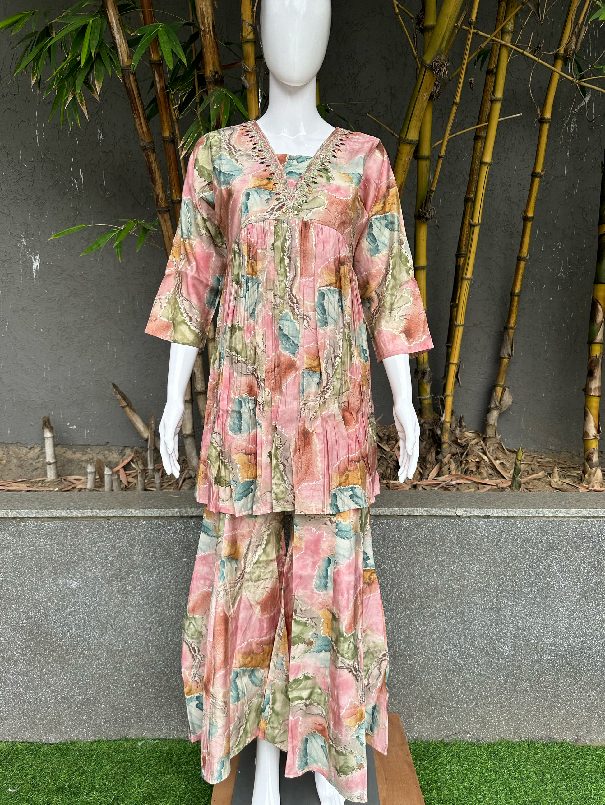 Bell Bottom Muslin Coords with Embroidery
