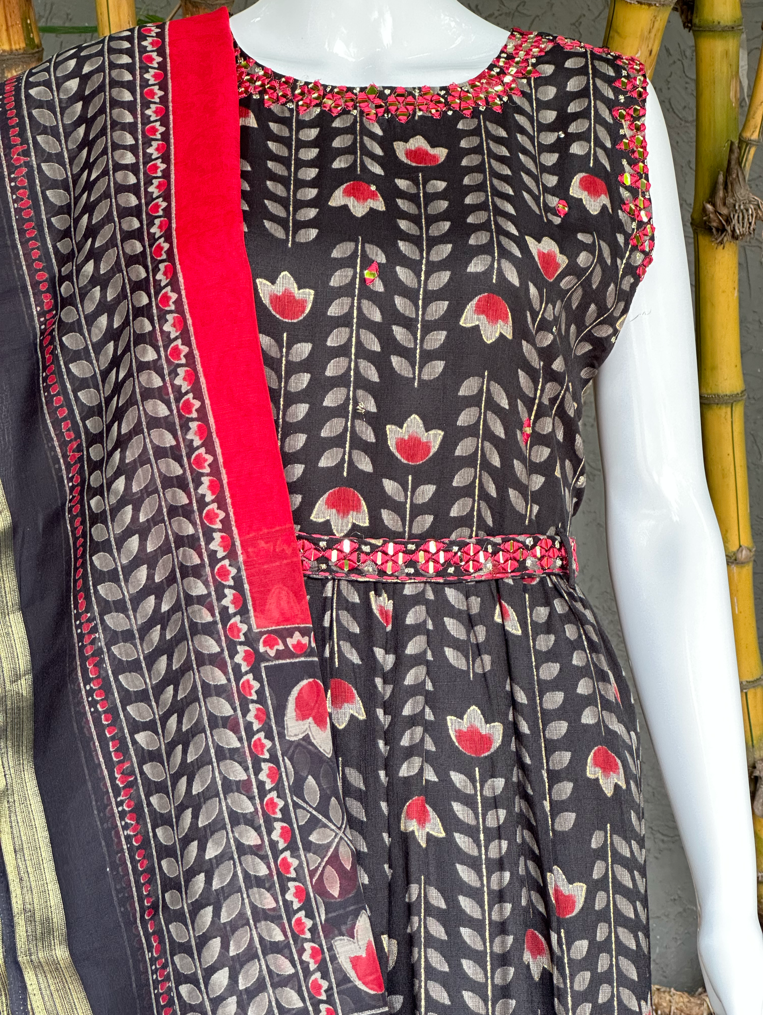 Image of Rayon with Mirror work Kurti Set - With Belt