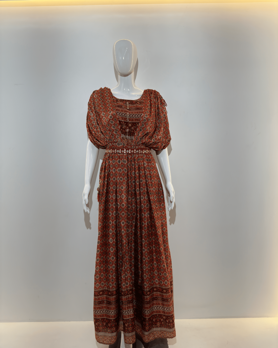 Image of Muslin Butterfly Design Gown with Belt