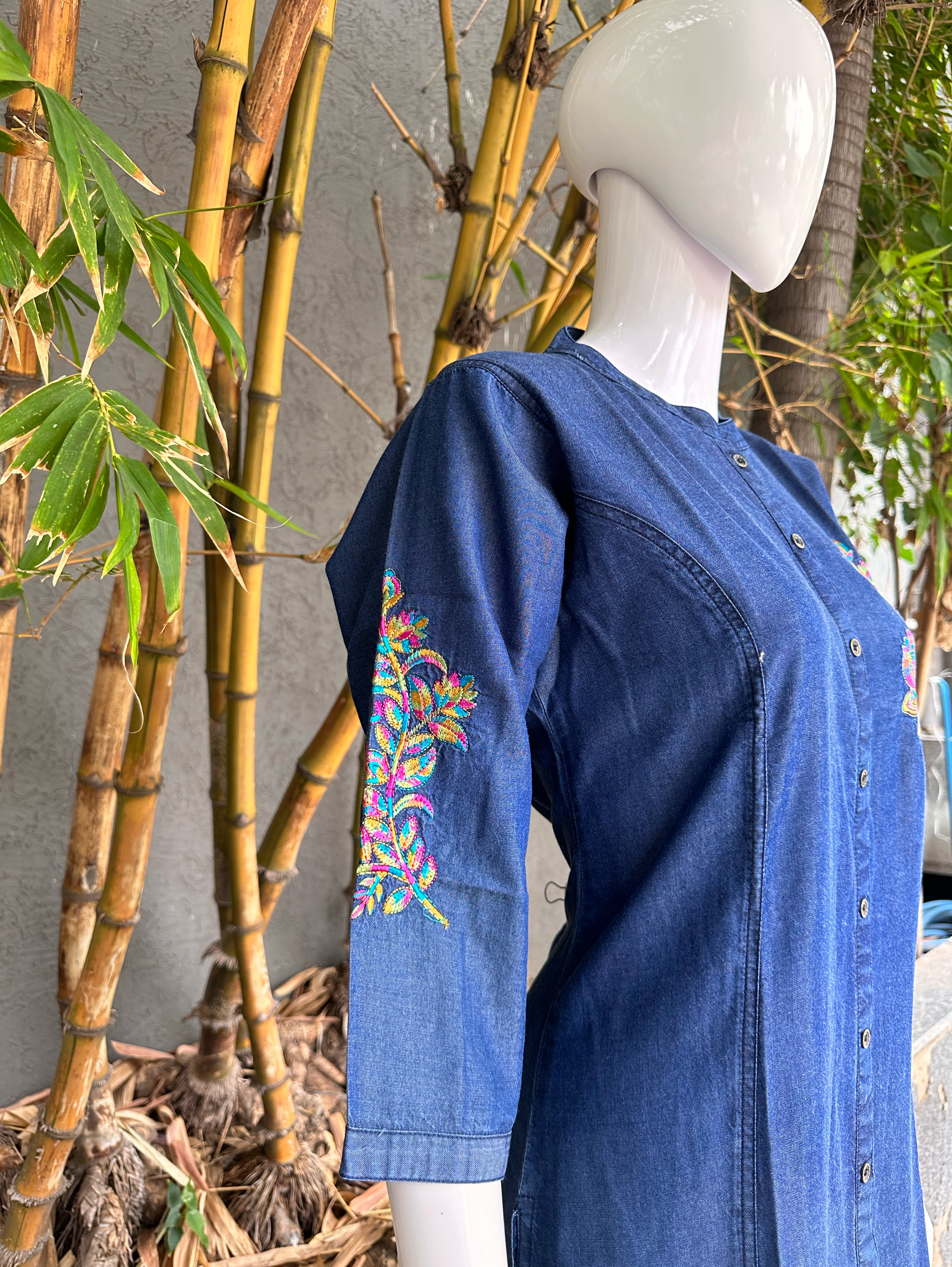 Image of Denim Embroidery Straight Kurti