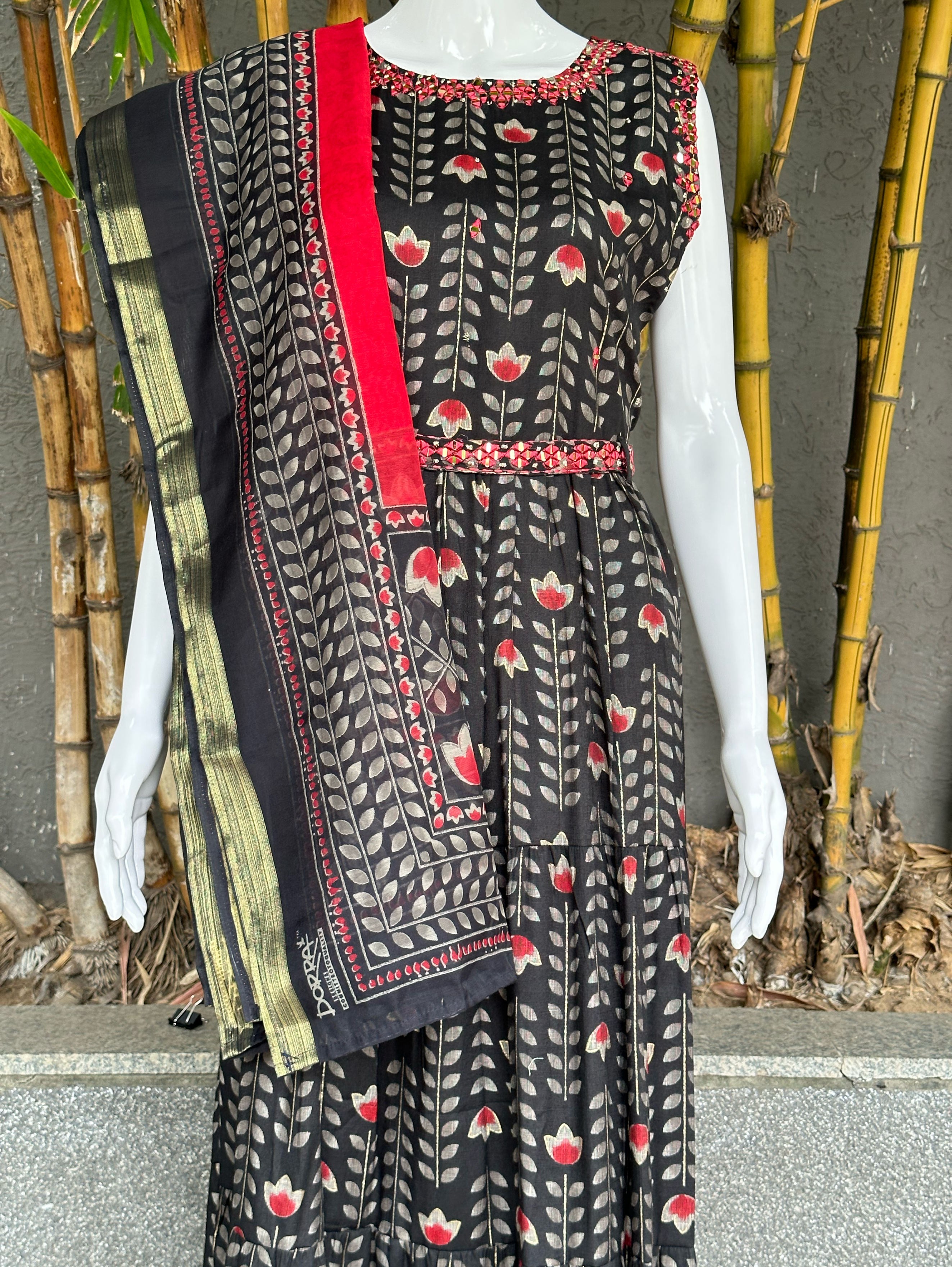 Rayon with Mirror work Kurti Set - With Belt