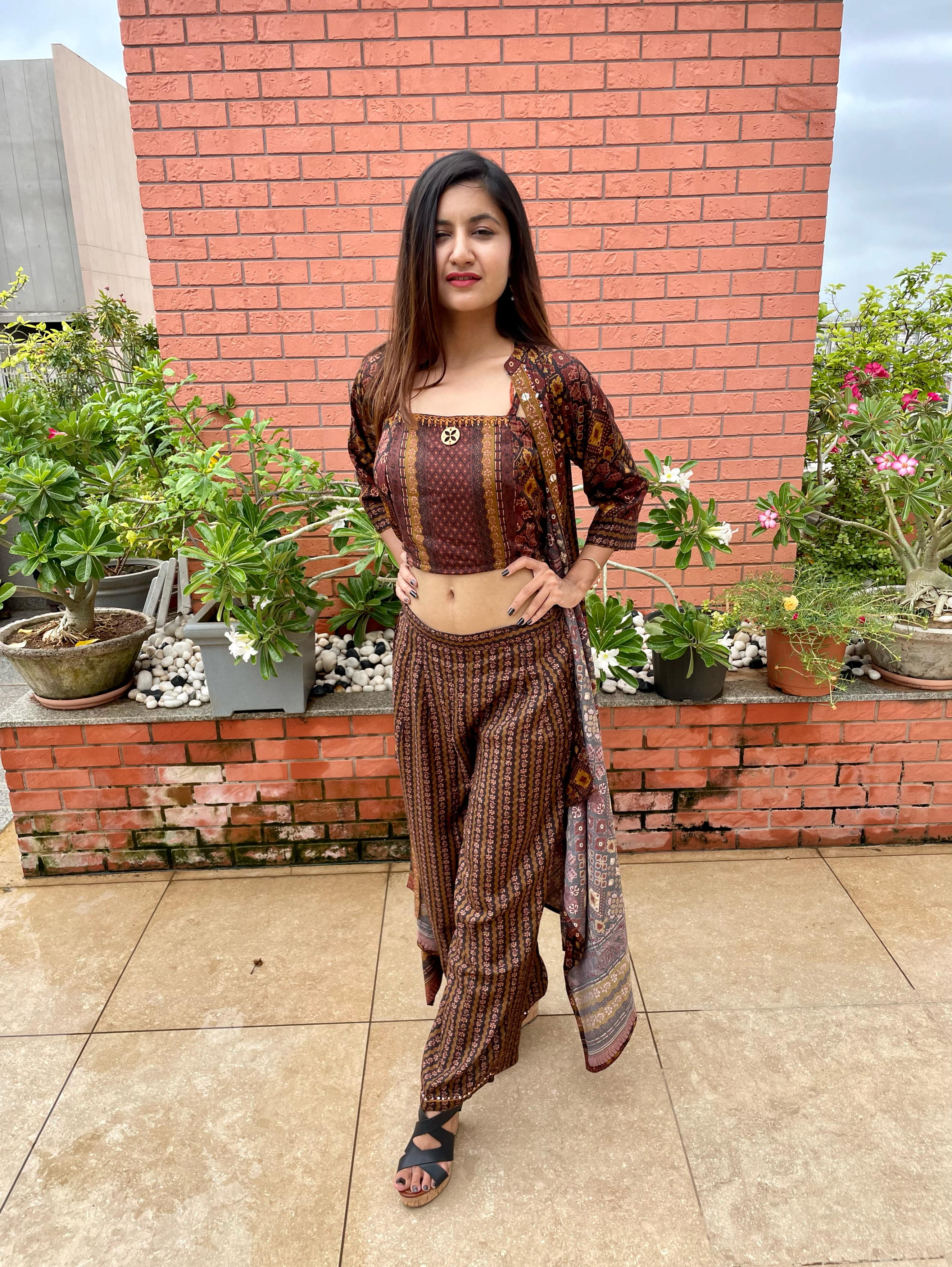 Muslin 3 Piece Coords with Plazzo