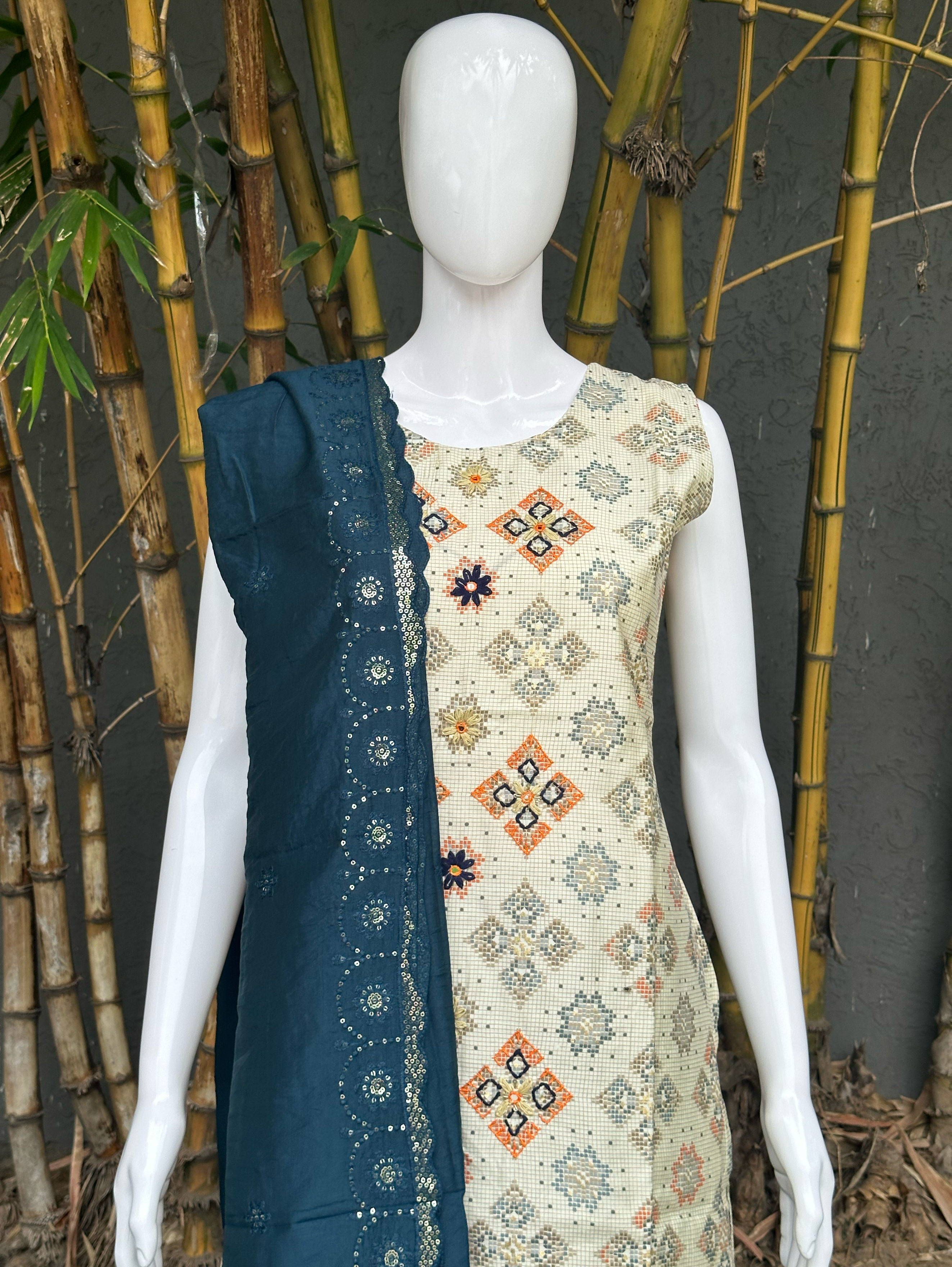 Image of Modal Print Embroidery work - 3 Piece