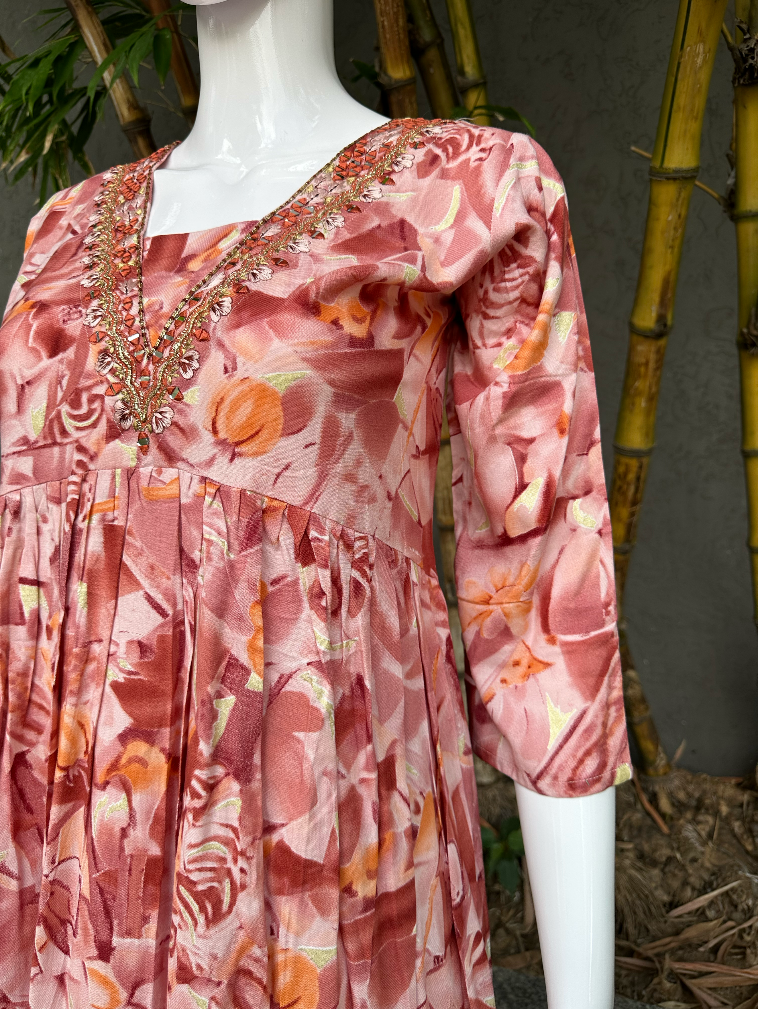 Image of Rayon V Neck Bell Bottom Style Coords