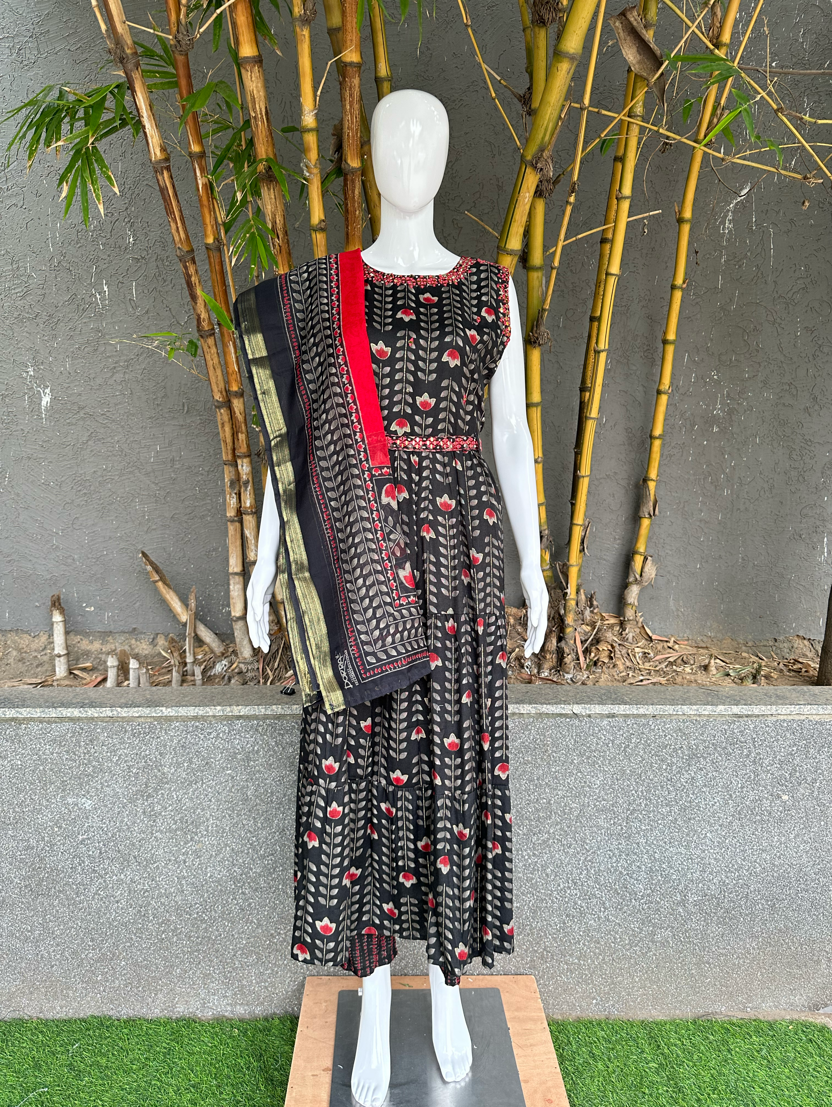 Rayon with Mirror work Kurti Set - With Belt