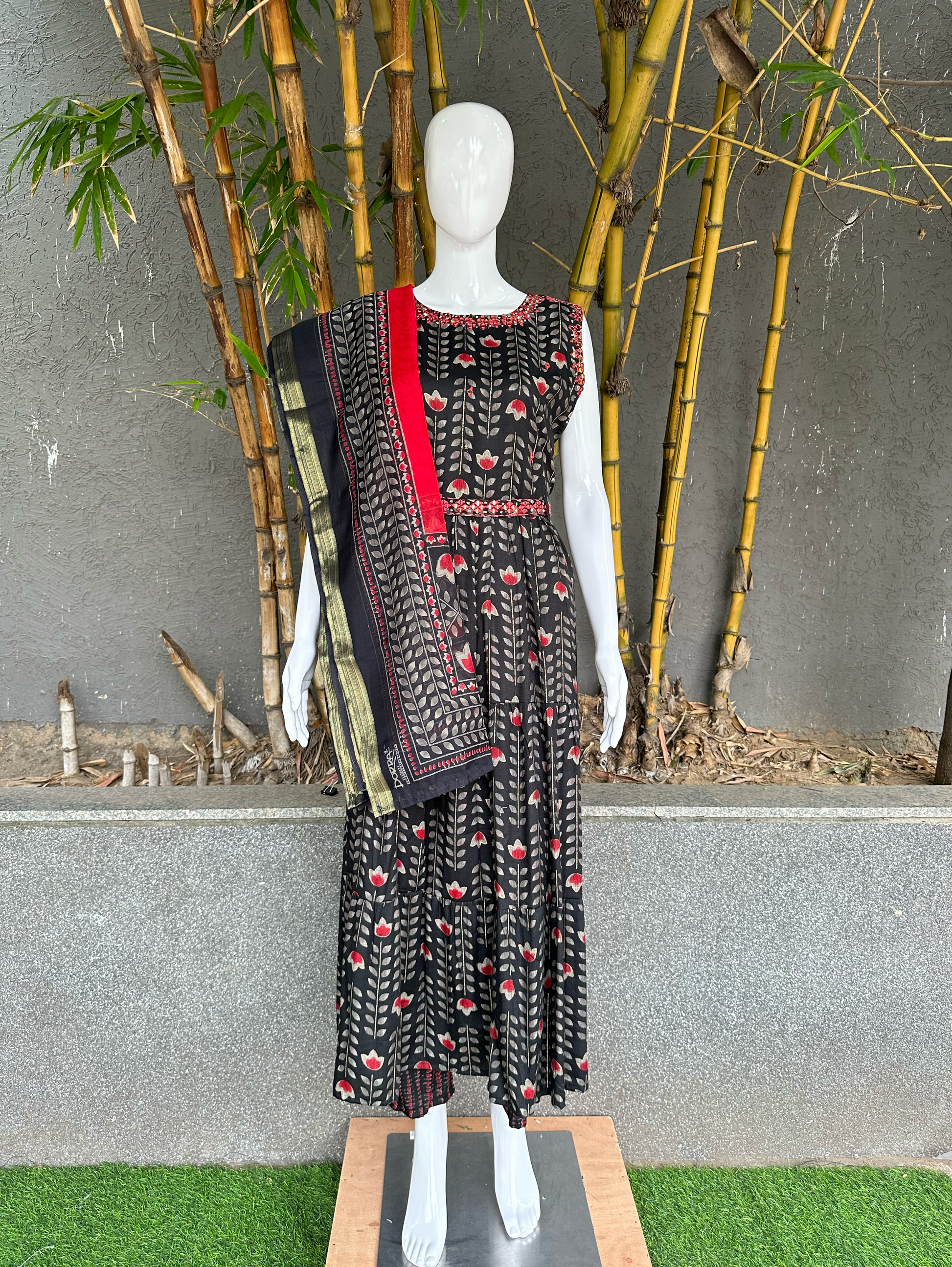 Rayon with Mirror work Kurti Set - With Belt