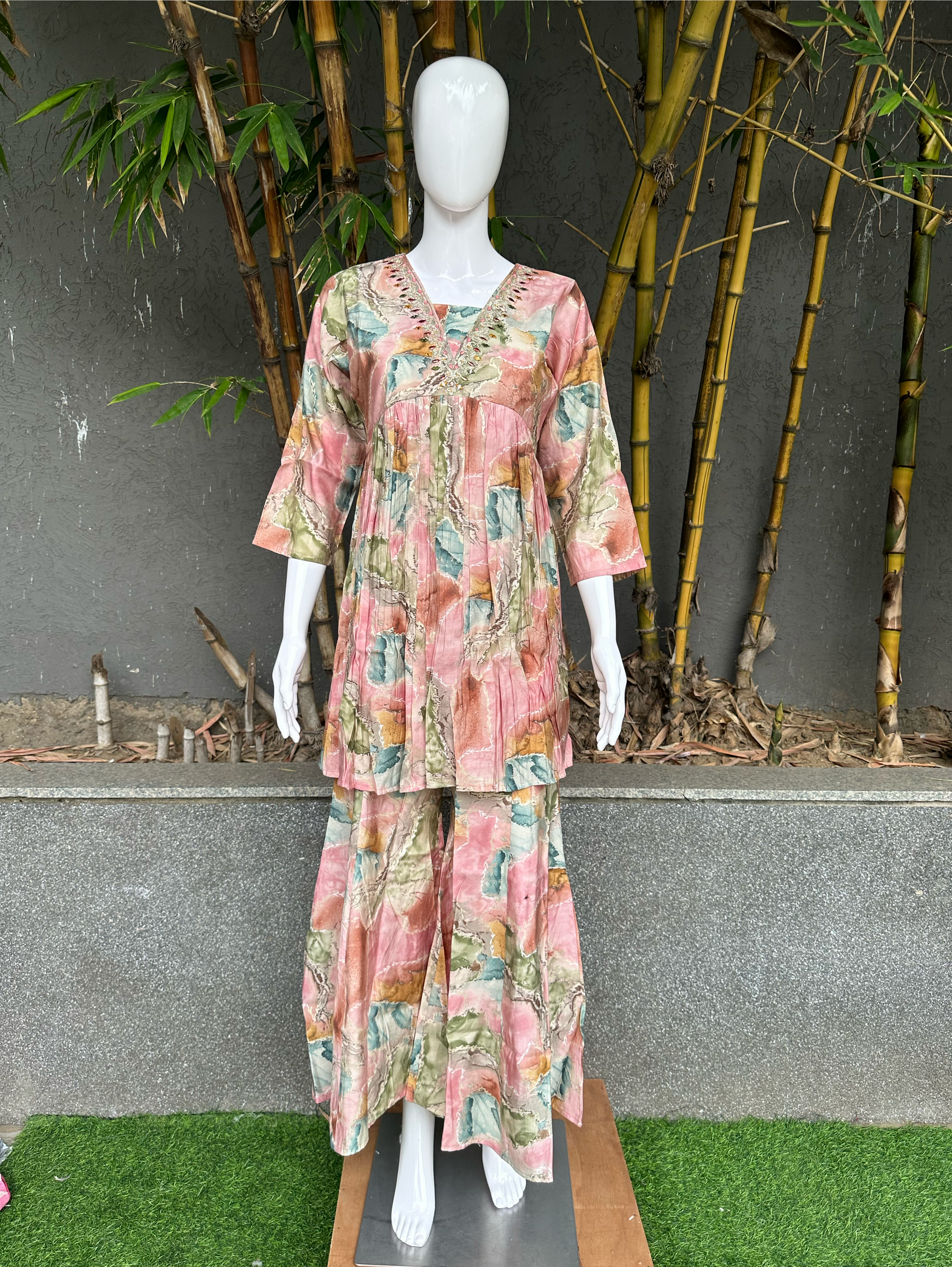 Bell Bottom Muslin Coords with Embroidery