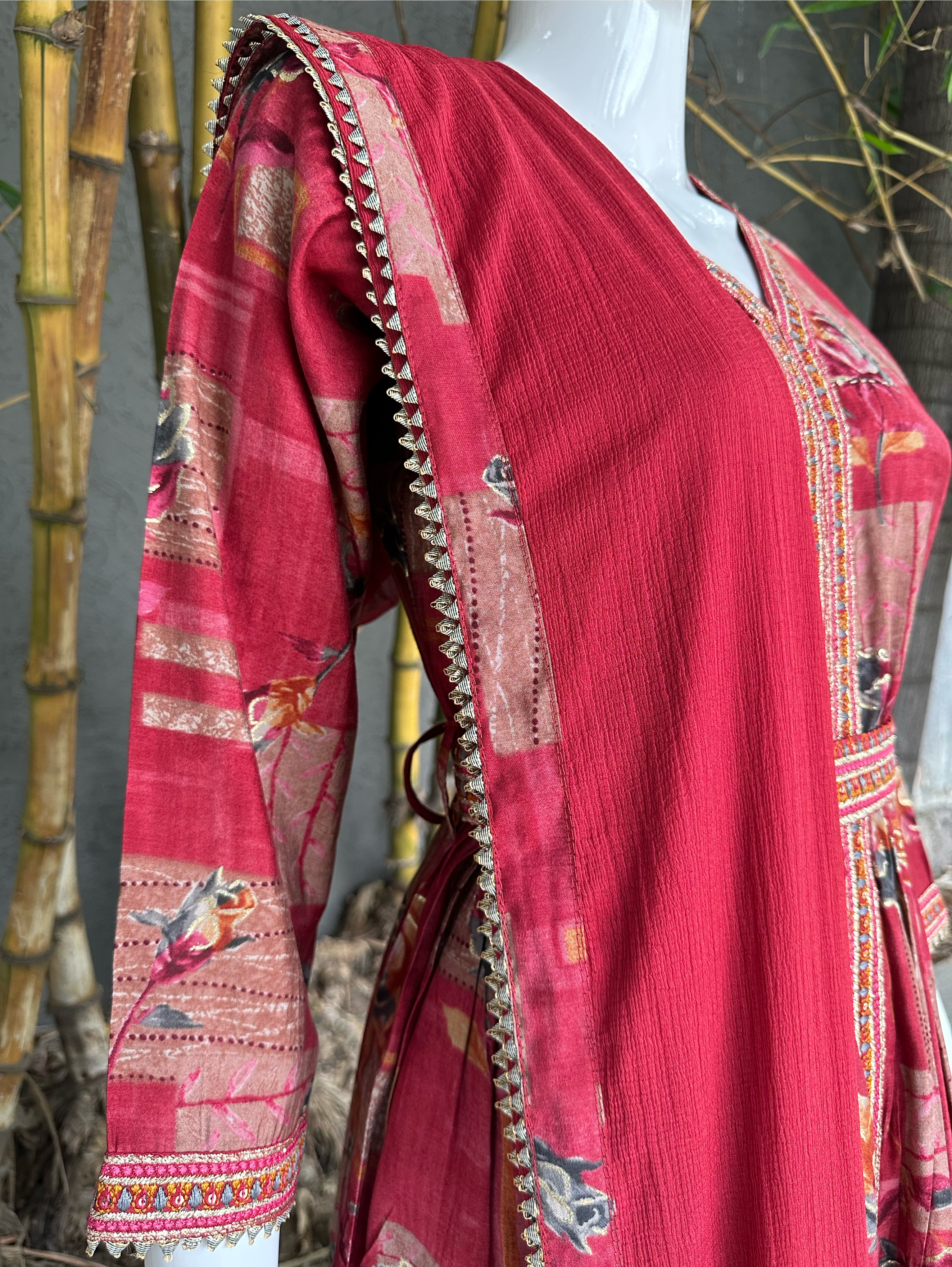 Muslin with Embroidery Sequence Kurti Set- 3 Piece