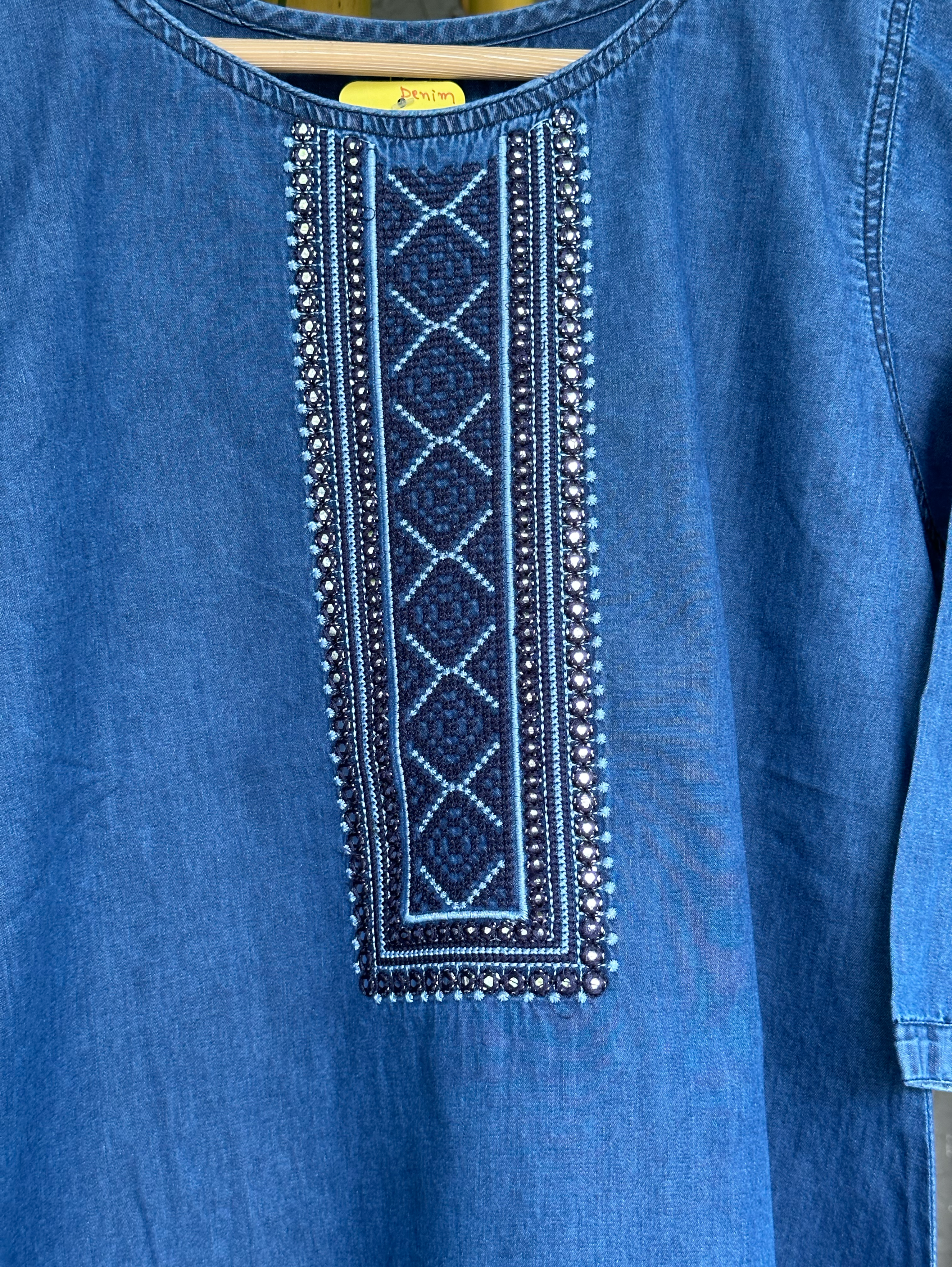 Image of Premium Denim Tunic with Moti Embroidery