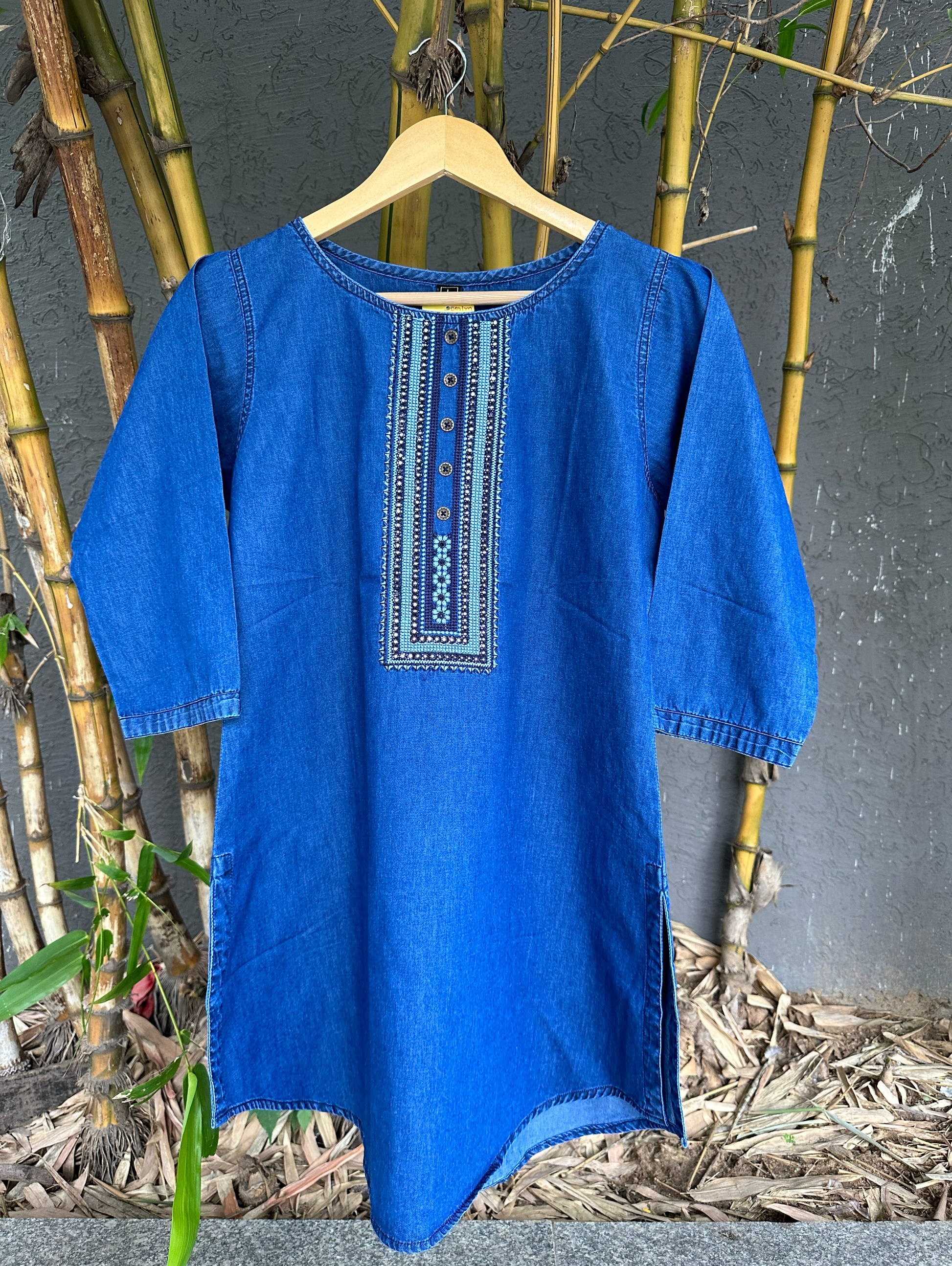 Premium Denim Tunic with Moti Embroidery