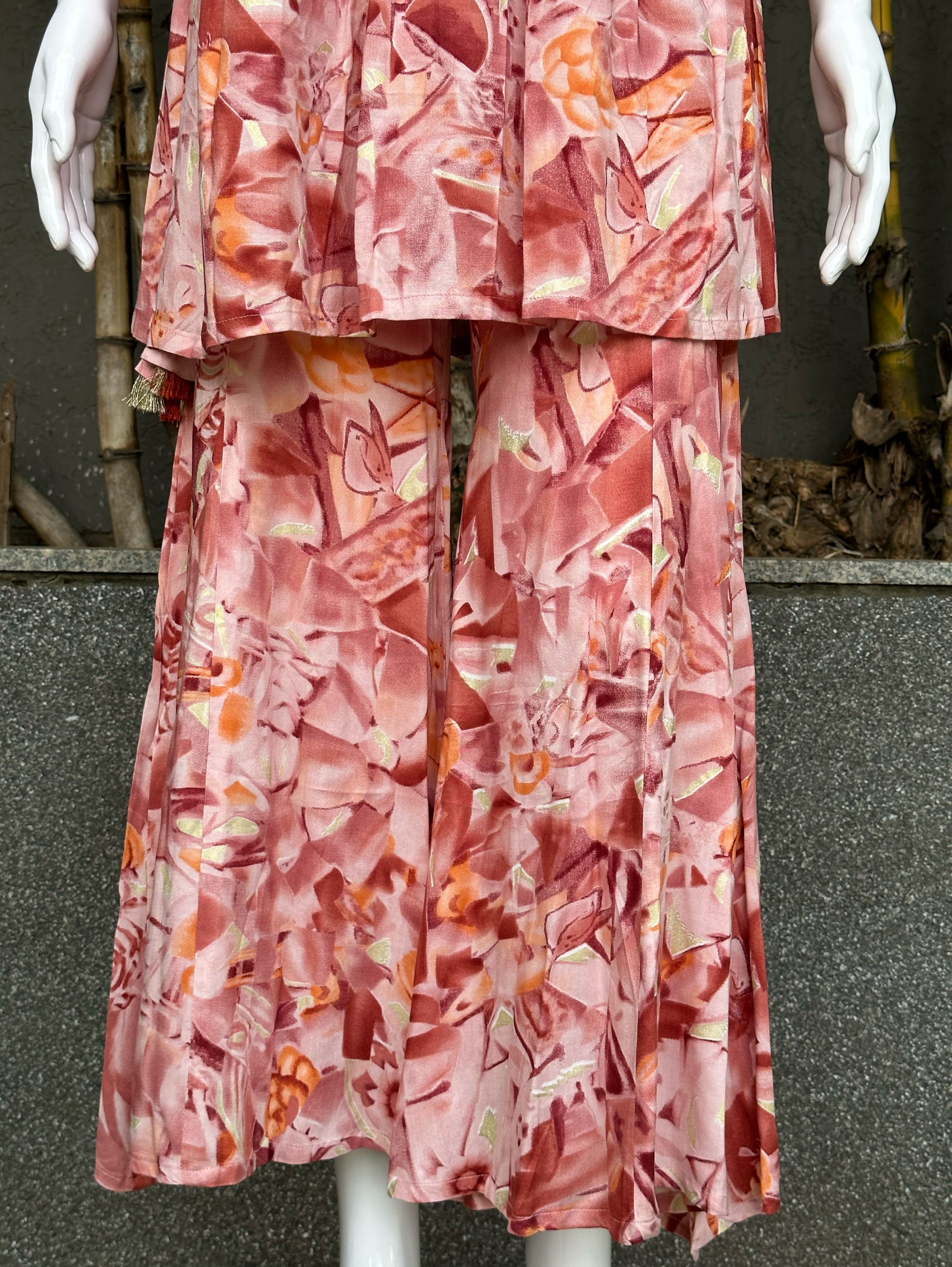 Image of Rayon V Neck Bell Bottom Style Coords