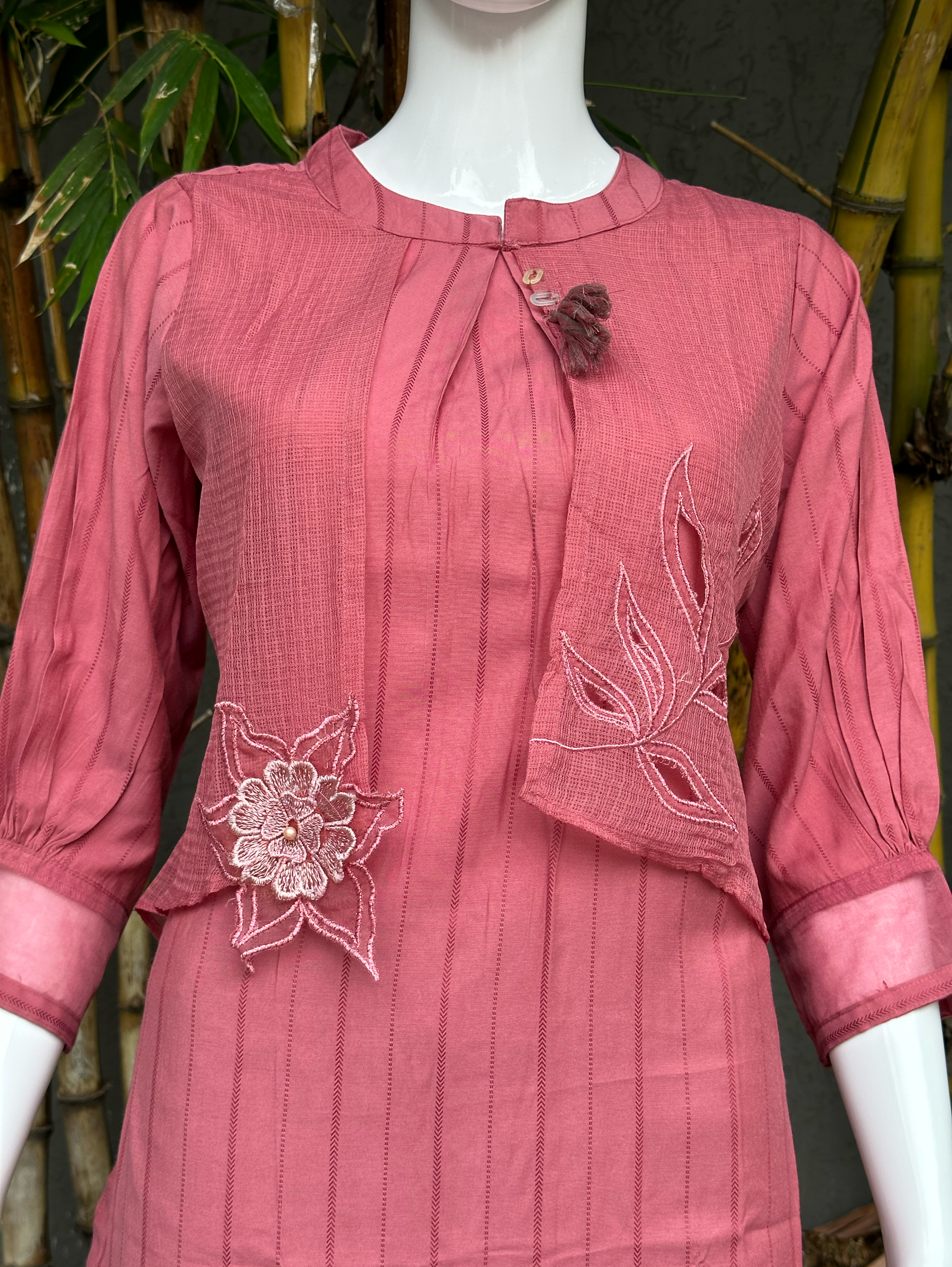 Image of Rayon Pant Pair with Attached Jacket and Embroidery work