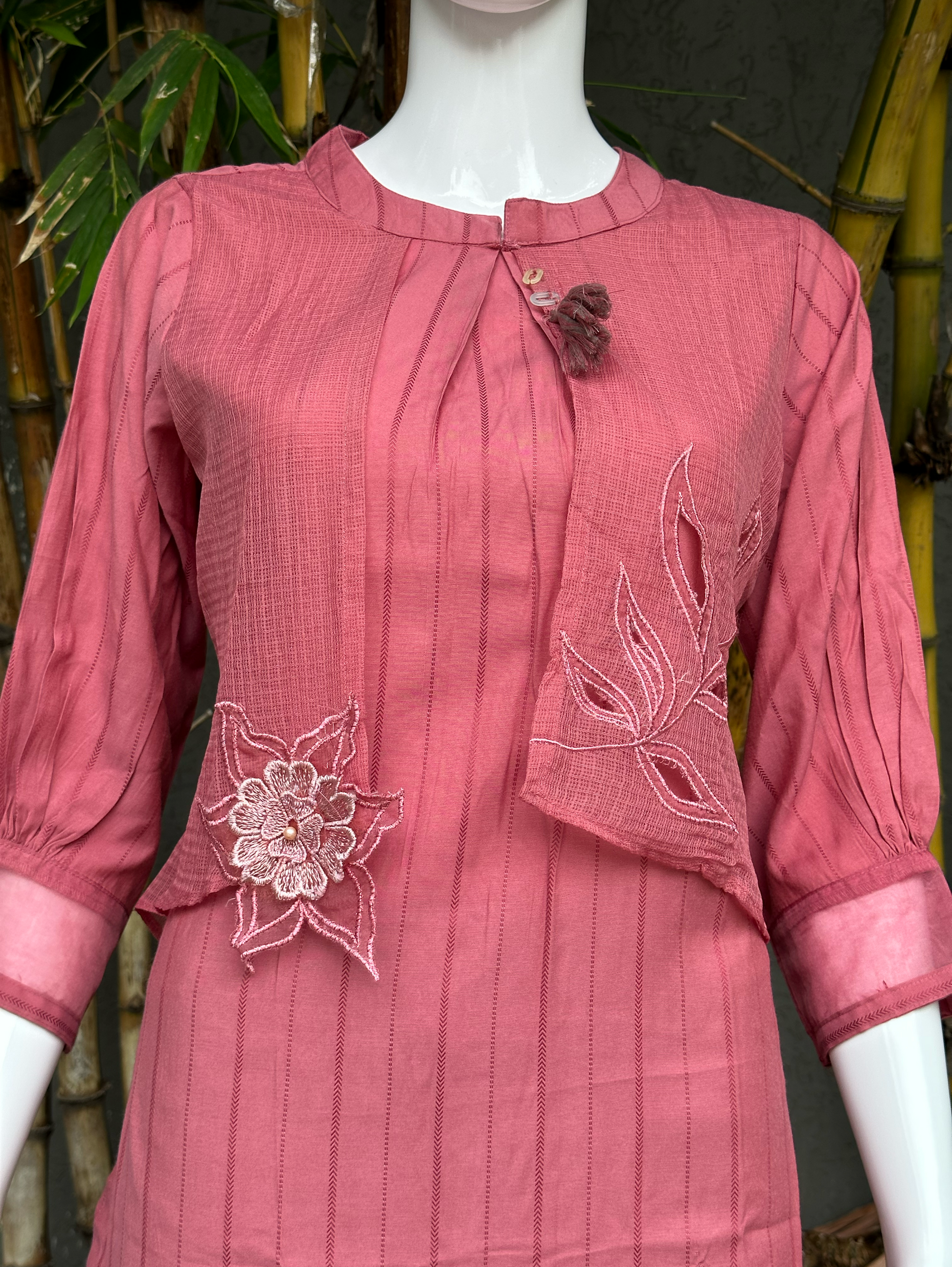 Rayon Pant Pair with Attached Jacket and Embroidery work
