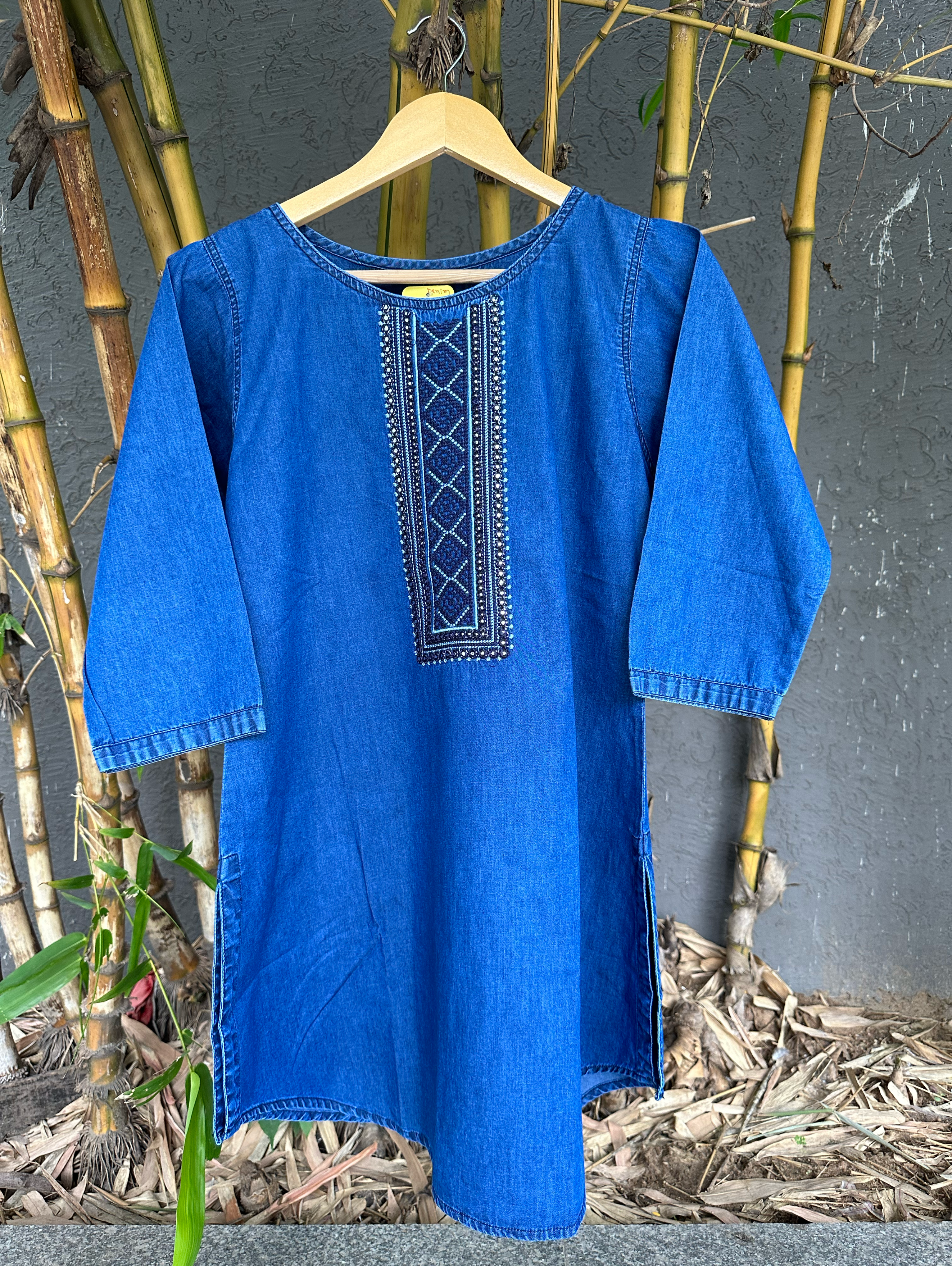 Image of Premium Denim Tunic with Moti Embroidery
