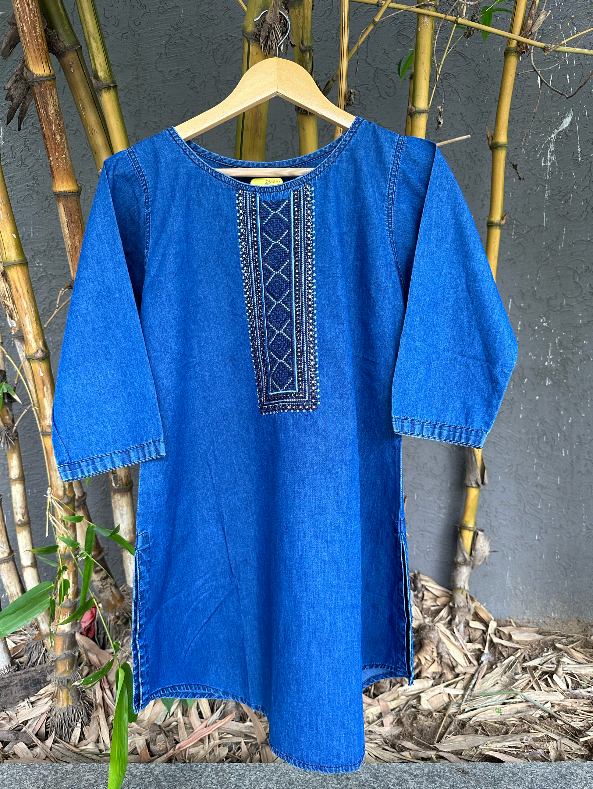 Premium Denim Tunic with Moti Embroidery