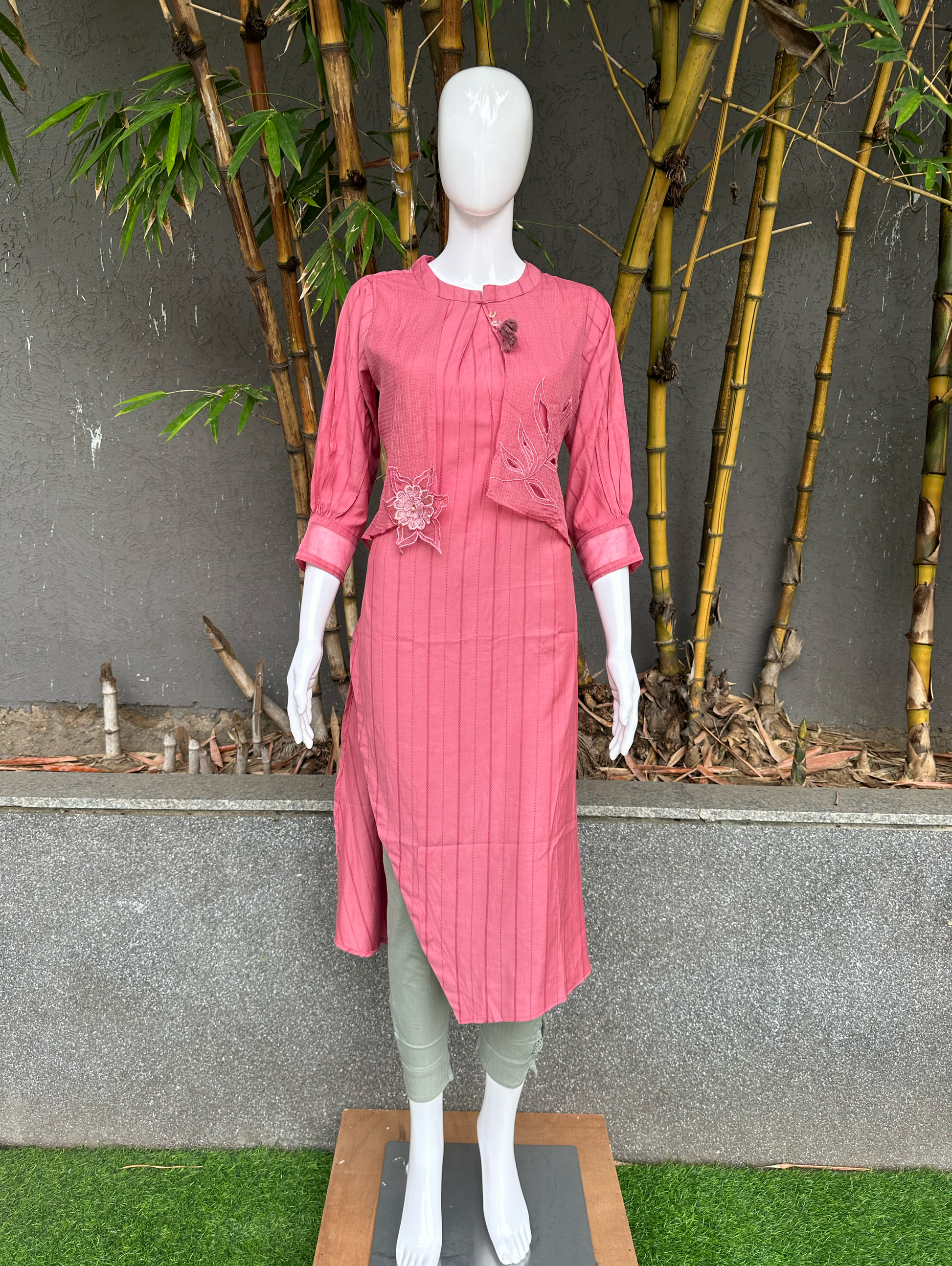 Rayon Pant Pair with Attached Jacket and Embroidery work