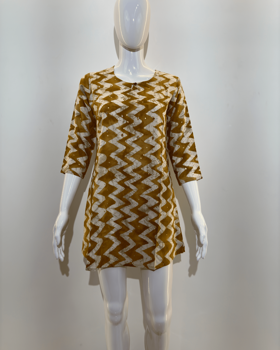 Image of Pure Cotton Short Tunics with work - Brown Color