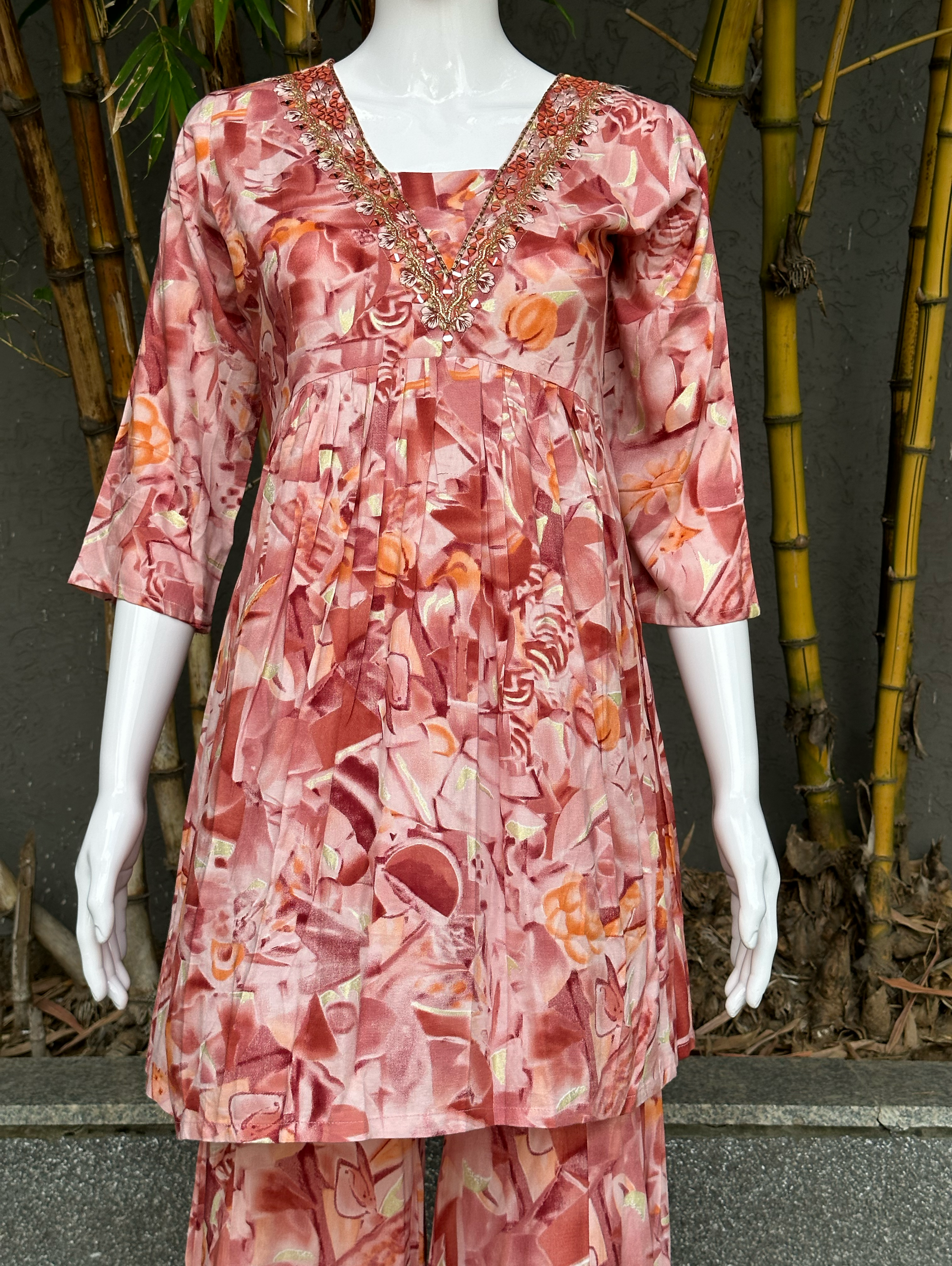 Image of Rayon V Neck Bell Bottom Style Coords