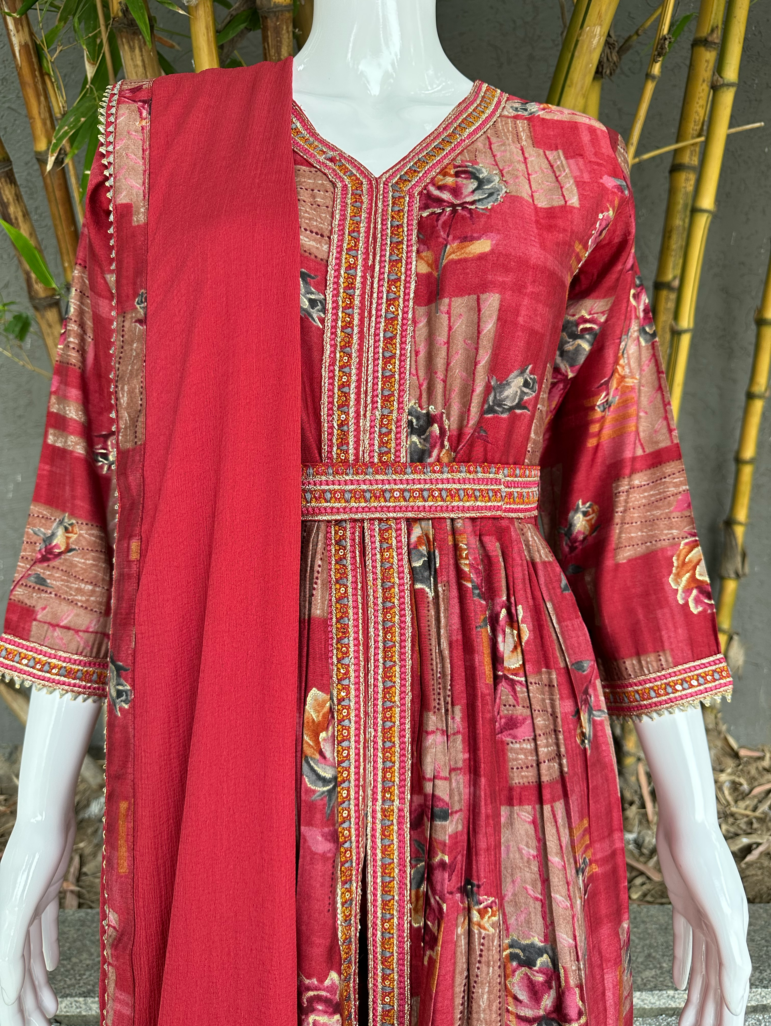 Muslin with Embroidery Sequence Kurti Set- 3 Piece