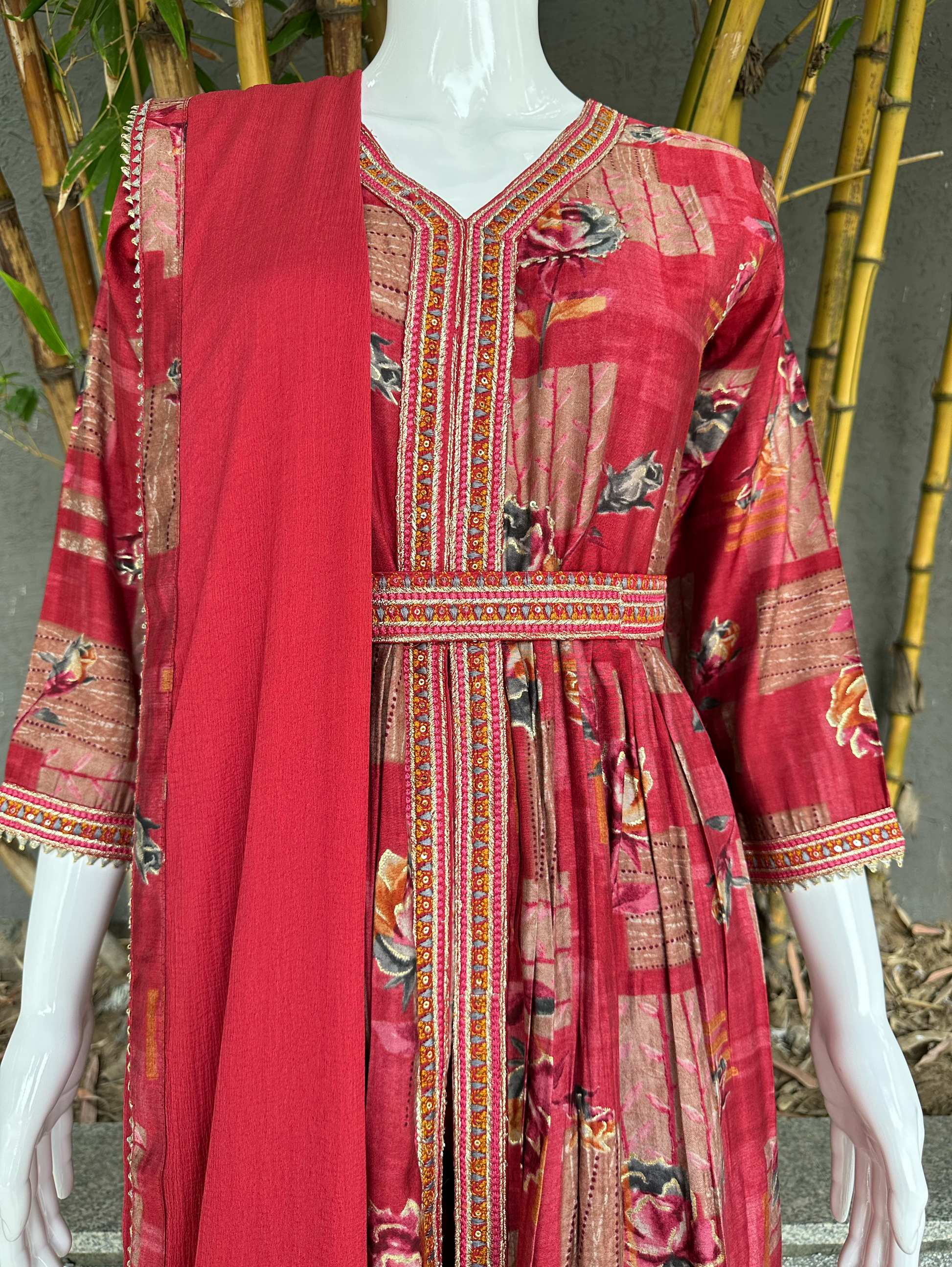 Muslin with Embroidery Sequence Kurti Set- 3 Piece