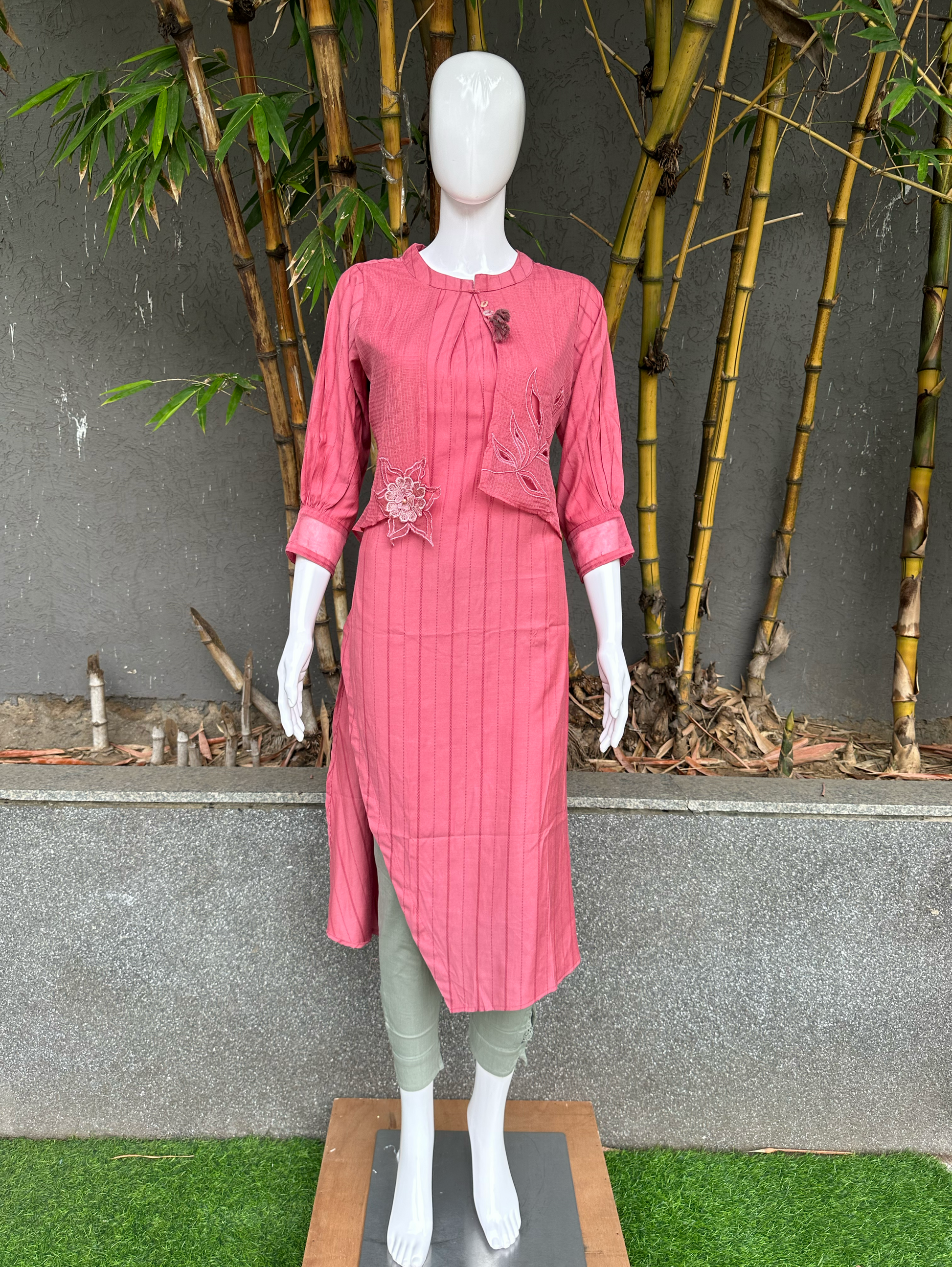 Rayon Pant Pair with Attached Jacket and Embroidery work