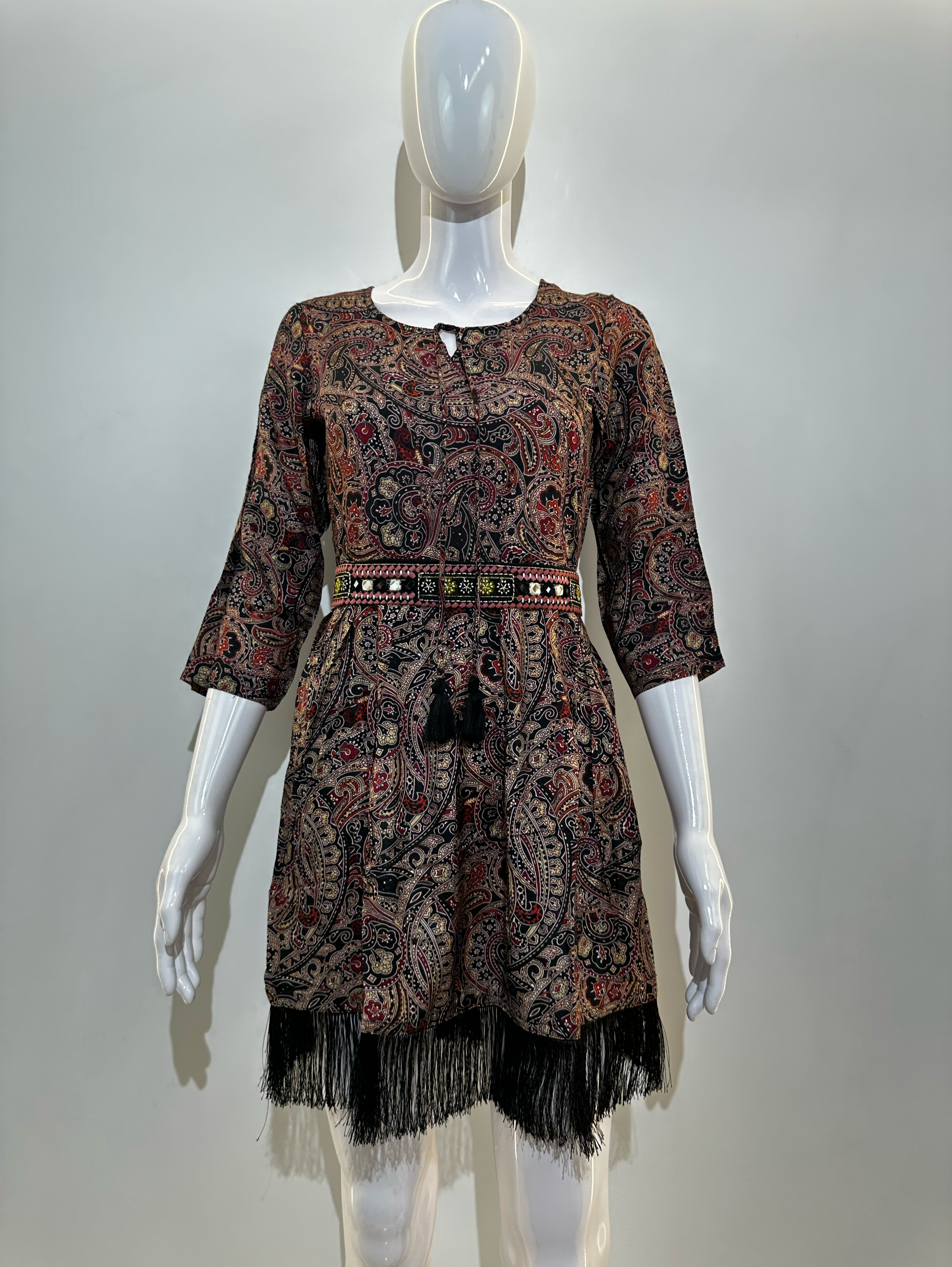 Image of Muslin Silk Short Tunics with Mirror Embroidery Belt