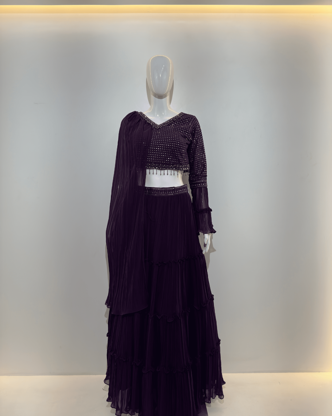 Image of Georgette Crop Top Dress- 2 Piece