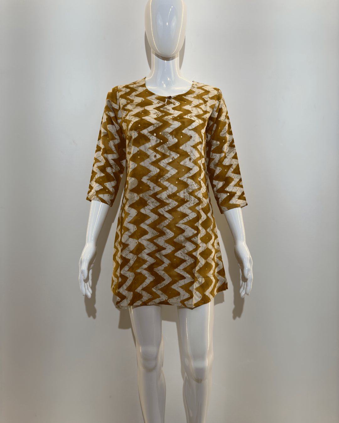 Image of Pure Cotton Short Tunics with work - Brown Color