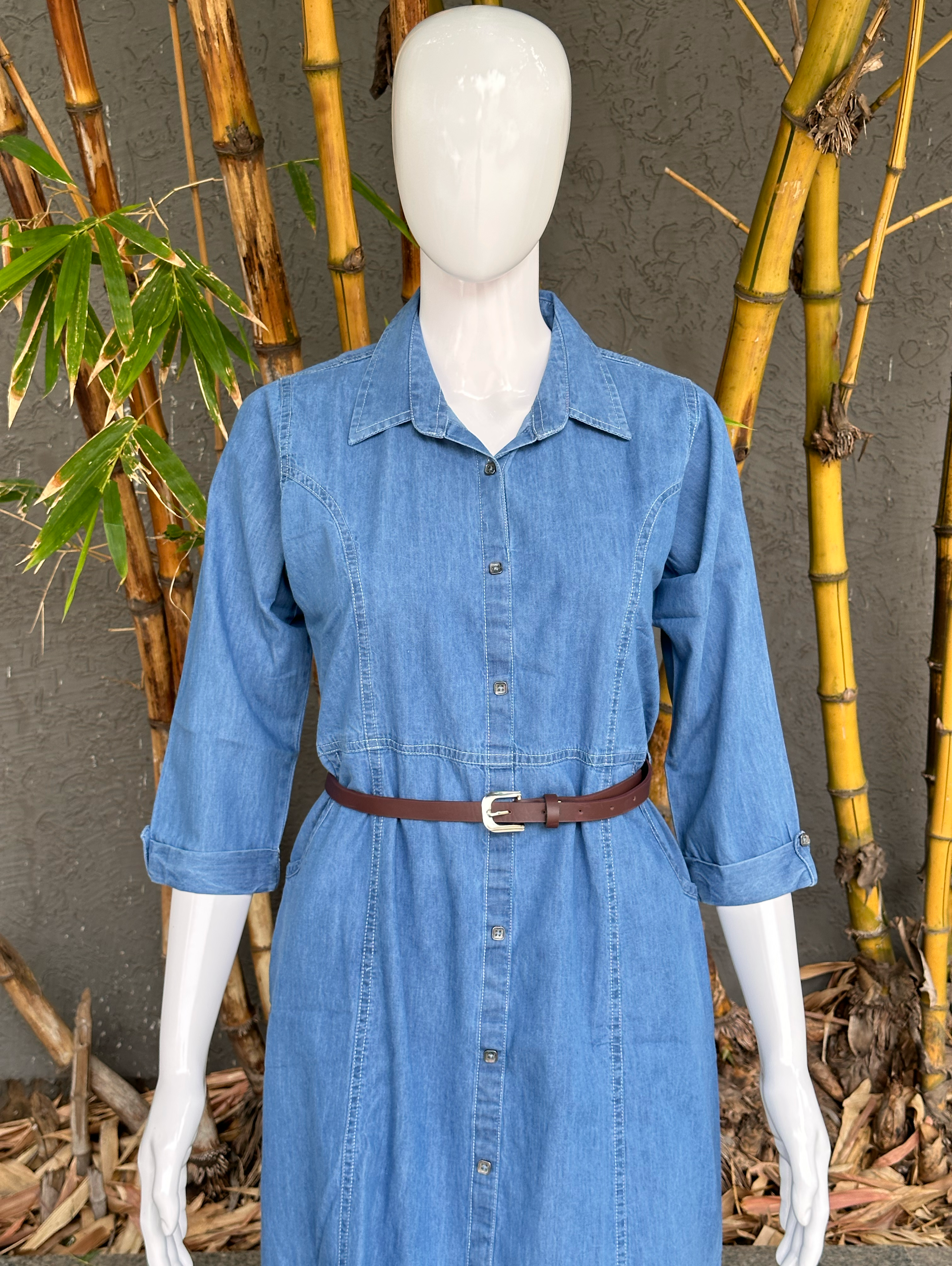 Image of Denim Cut Blue Kurti - with Belt