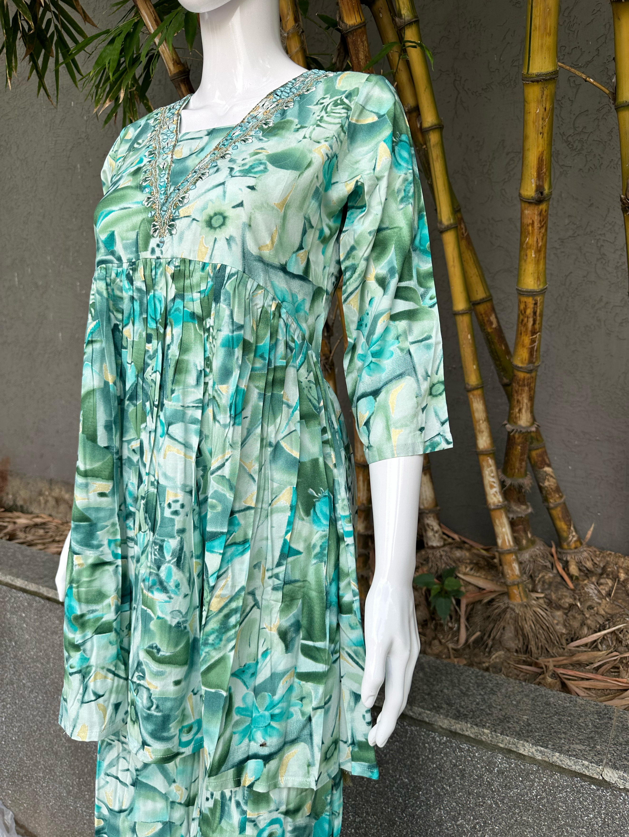 Image of Rayon V Neck Bell Bottom Style Coords