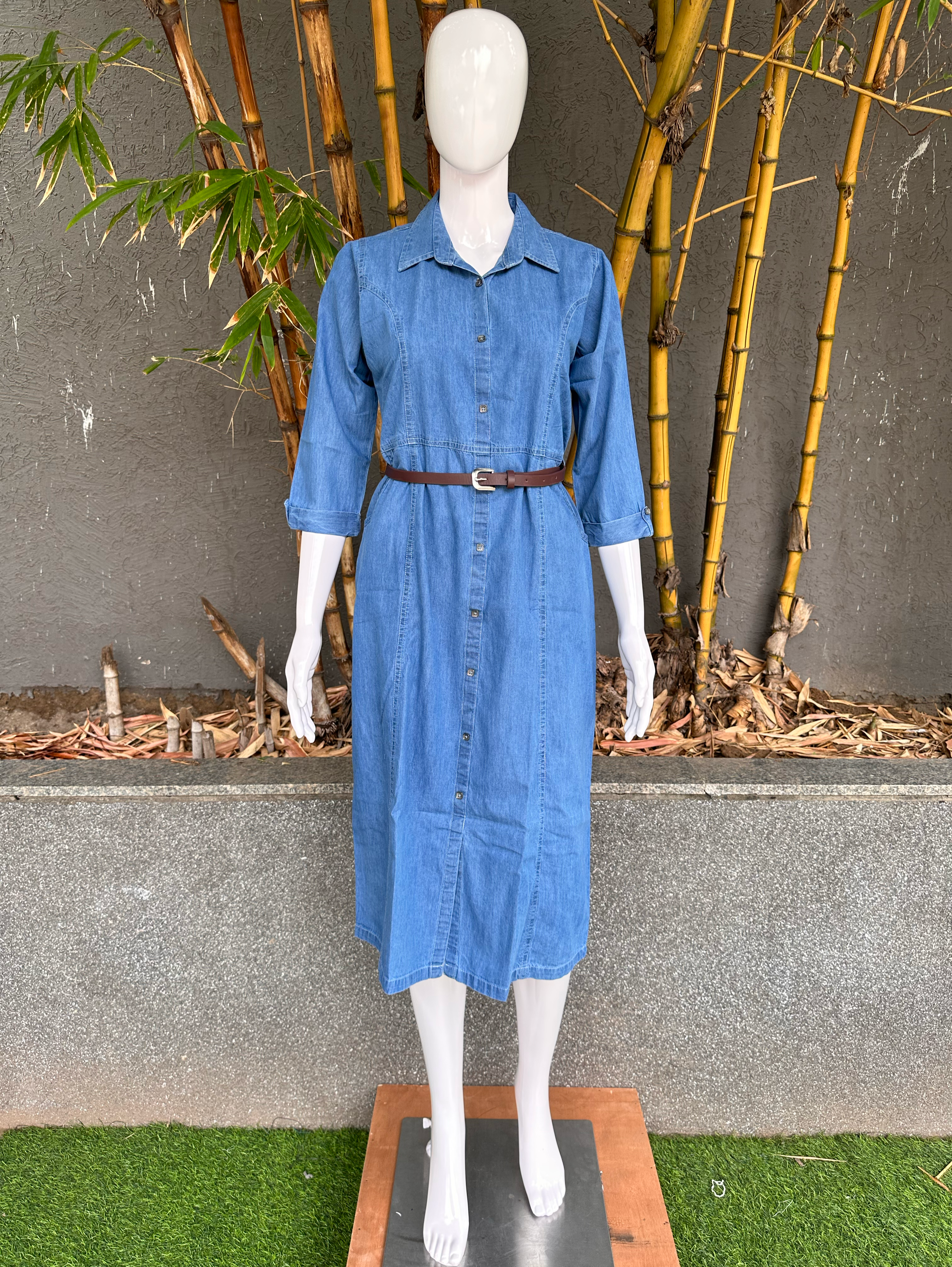 Image of Denim Cut Blue Kurti - with Belt
