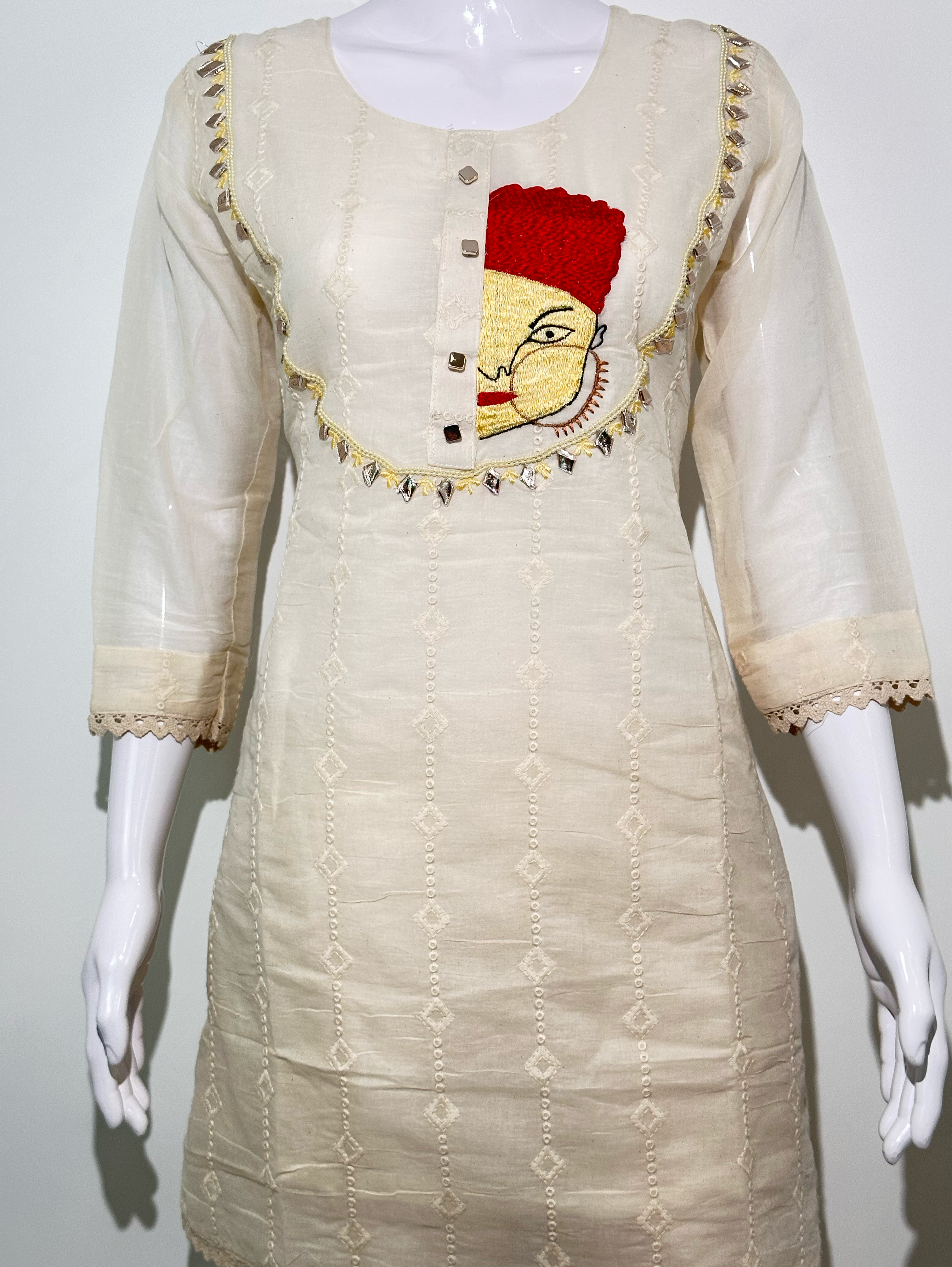 Image of Cotton Linen Embroidery Kurti Set