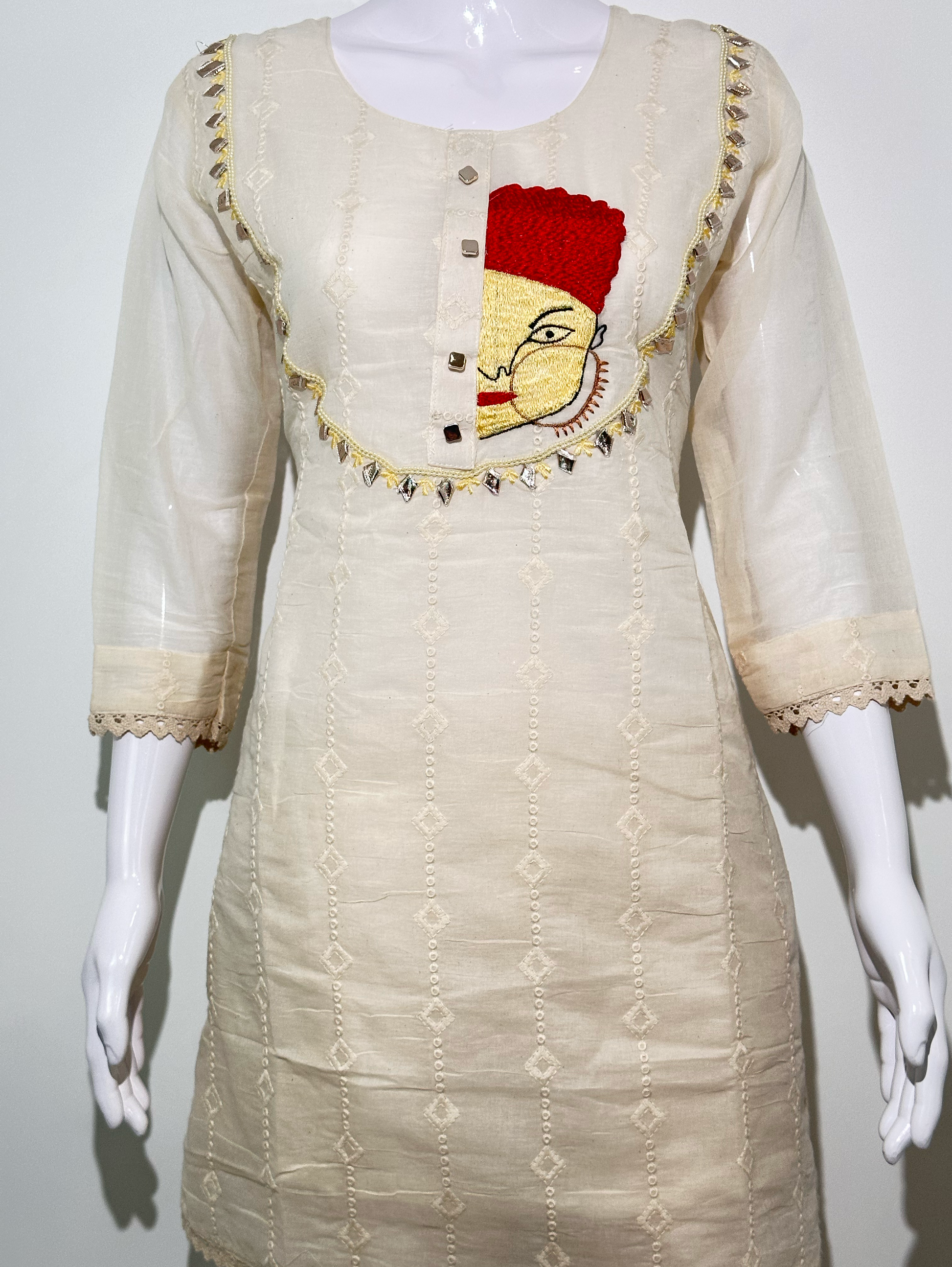 Cotton Linen Embroidery Kurti Set