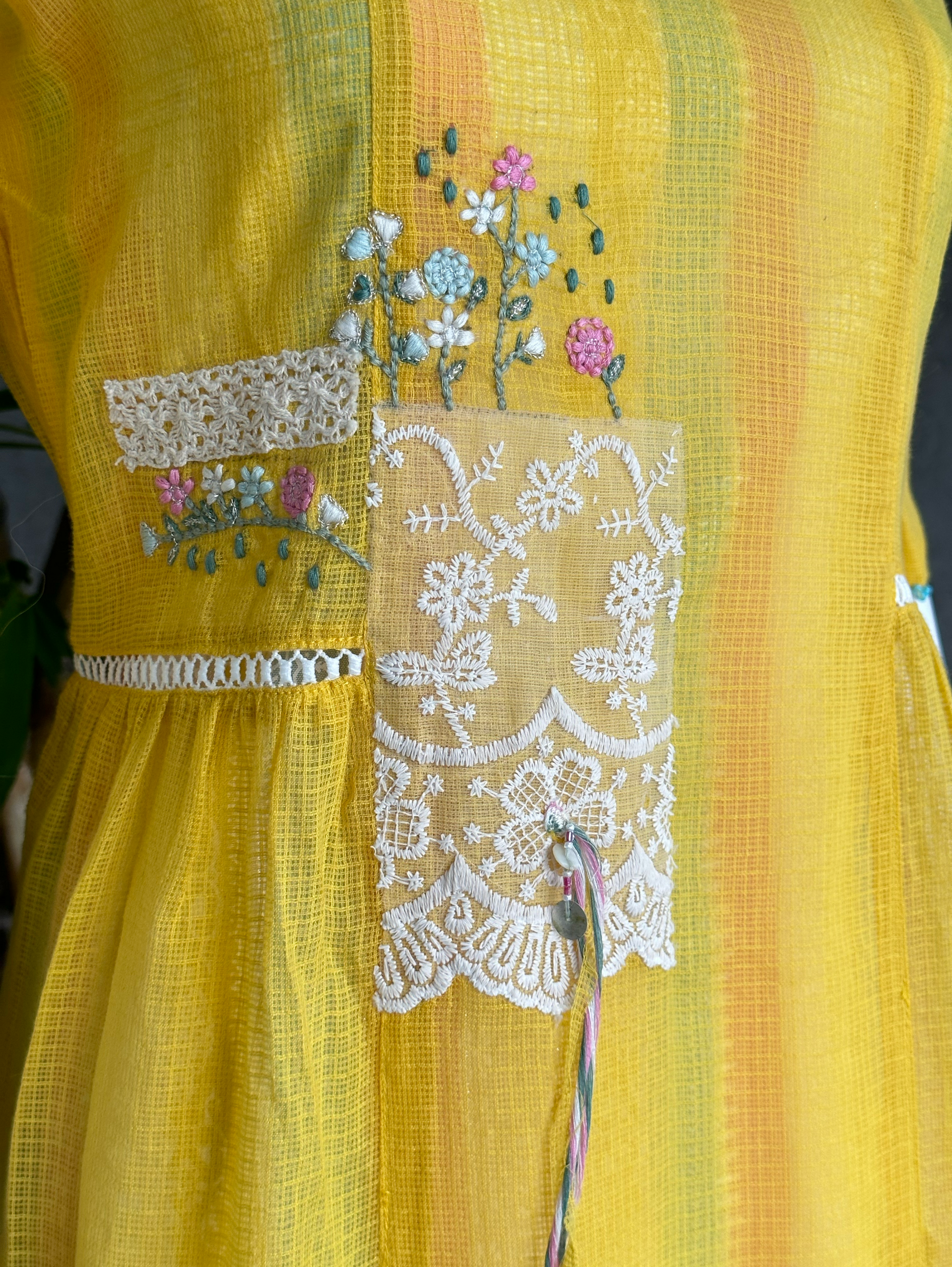 Cotton 3 Piece with Scarf & Lycra Pant - Yellow