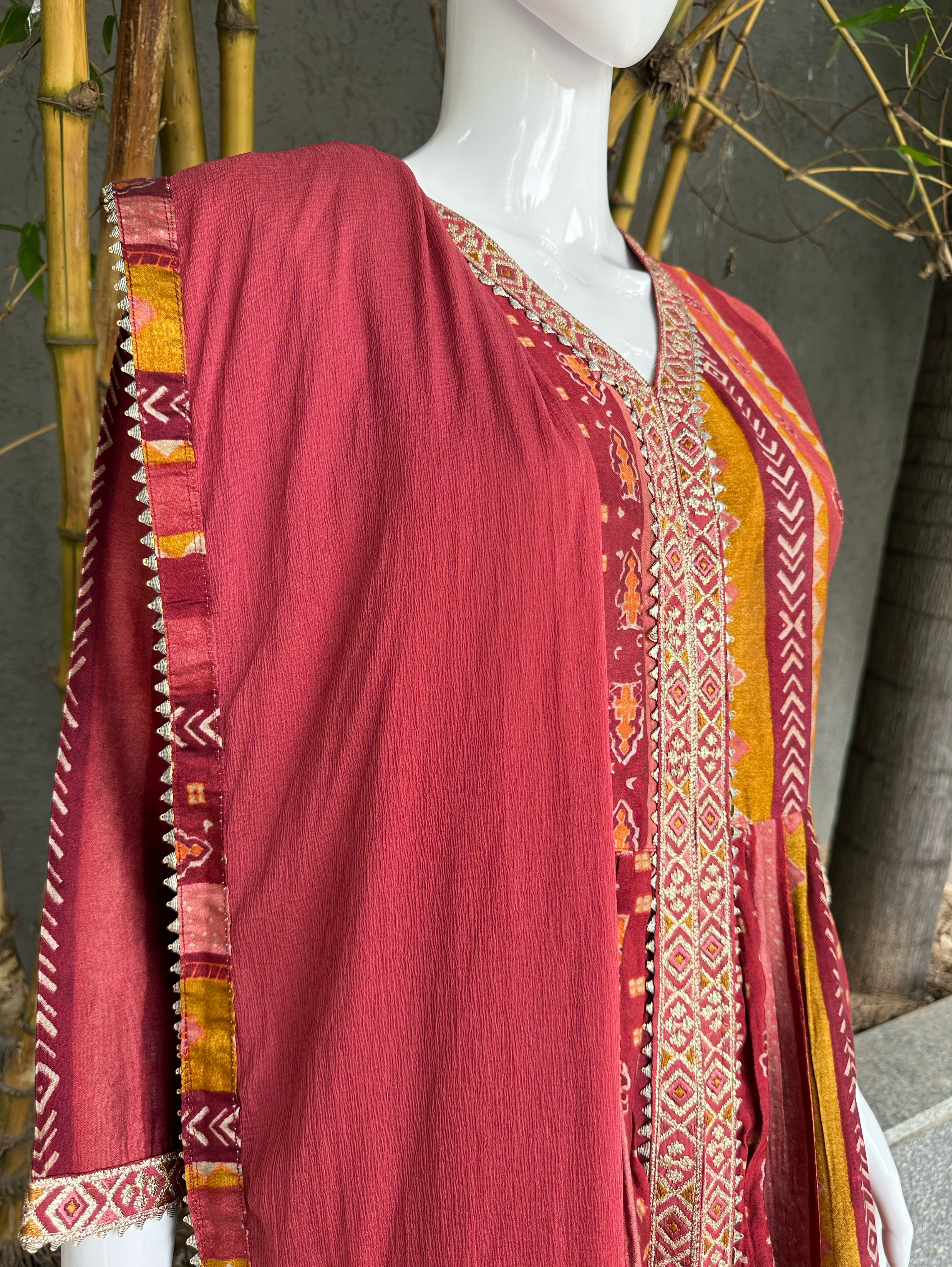 Muslin with Center Cut Kurti Set- 3 Piece