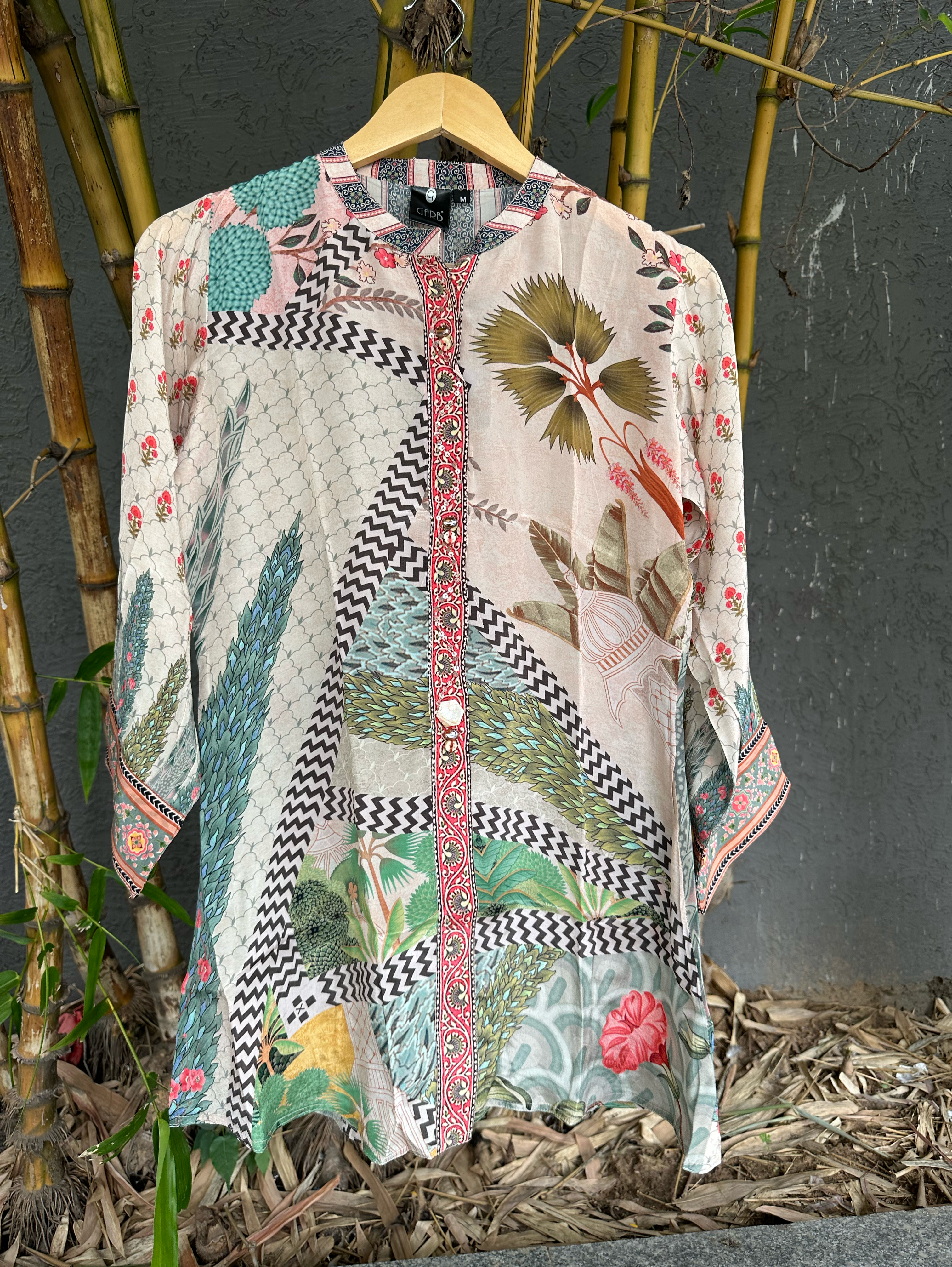 Image of Muslin Print Tunics with Embroidery work
