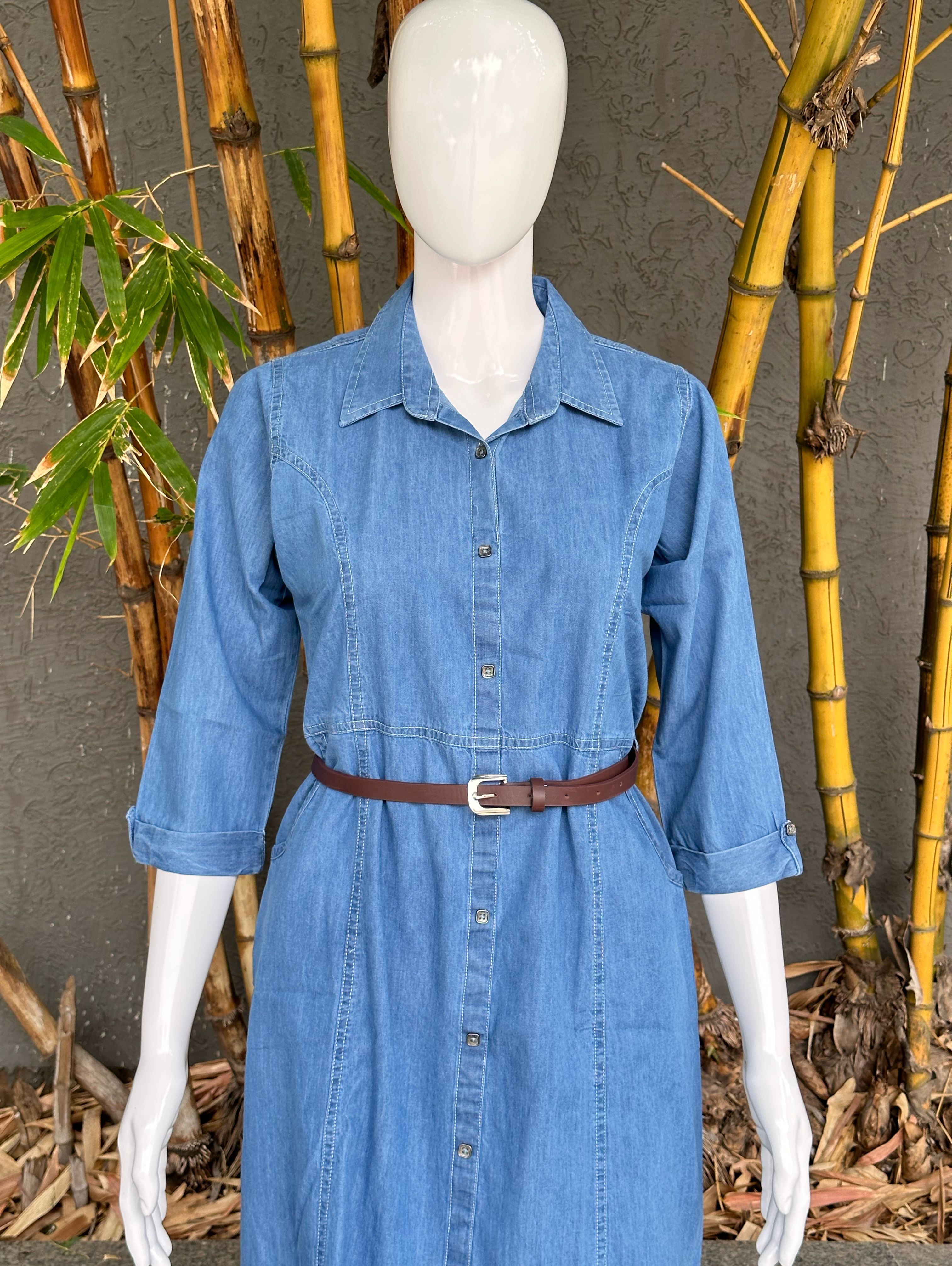 Image of Denim Cut Blue Kurti - with Belt