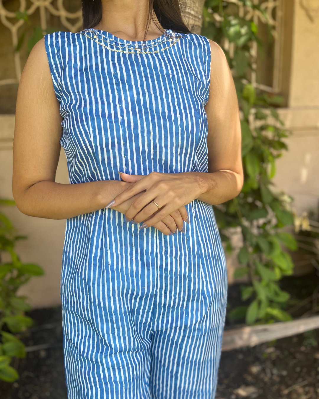 Muslin Stripe Jumpsuit - With Jacket
