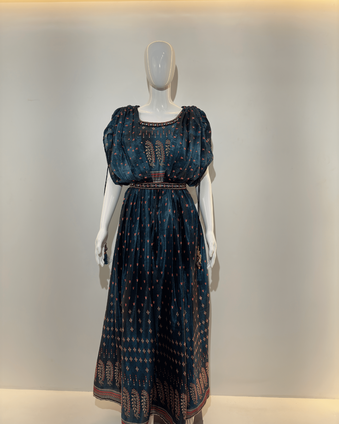 Image of Muslin Butterfly Design Gown with Belt