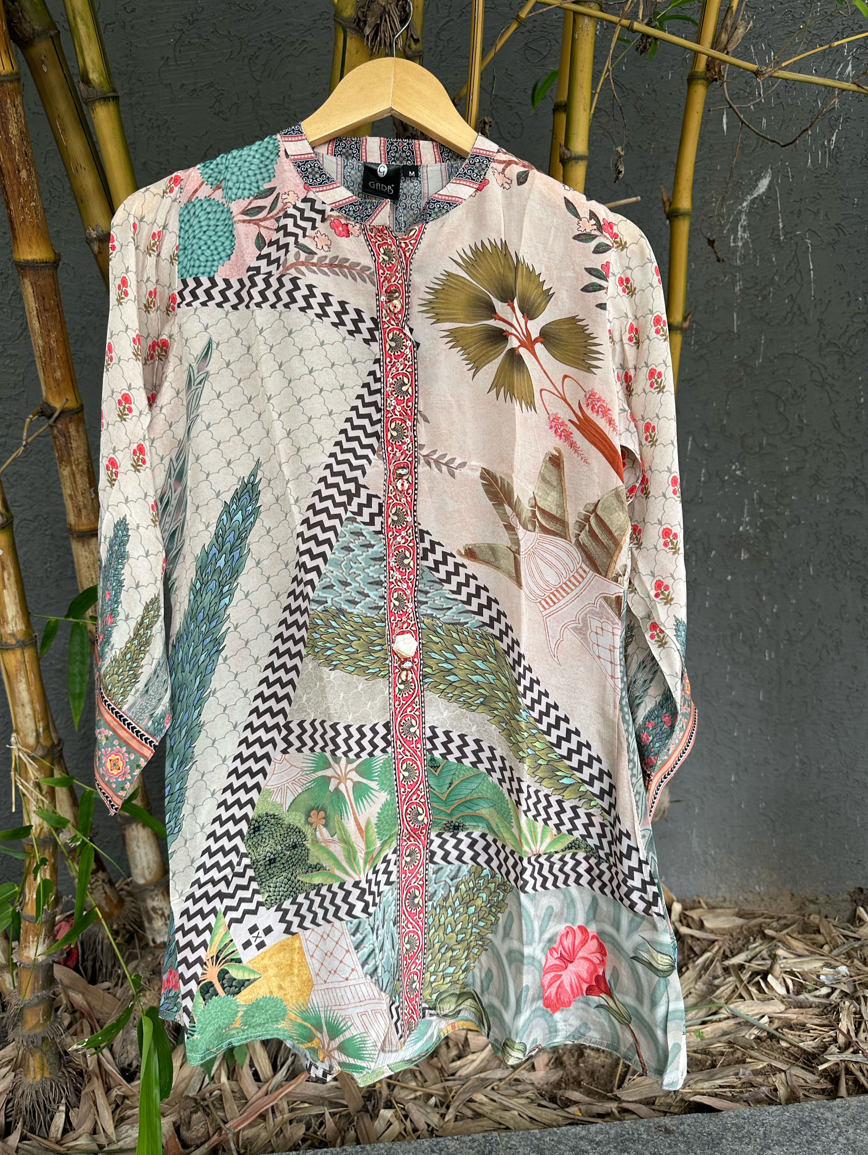 Image of Muslin Print Tunics with Embroidery work