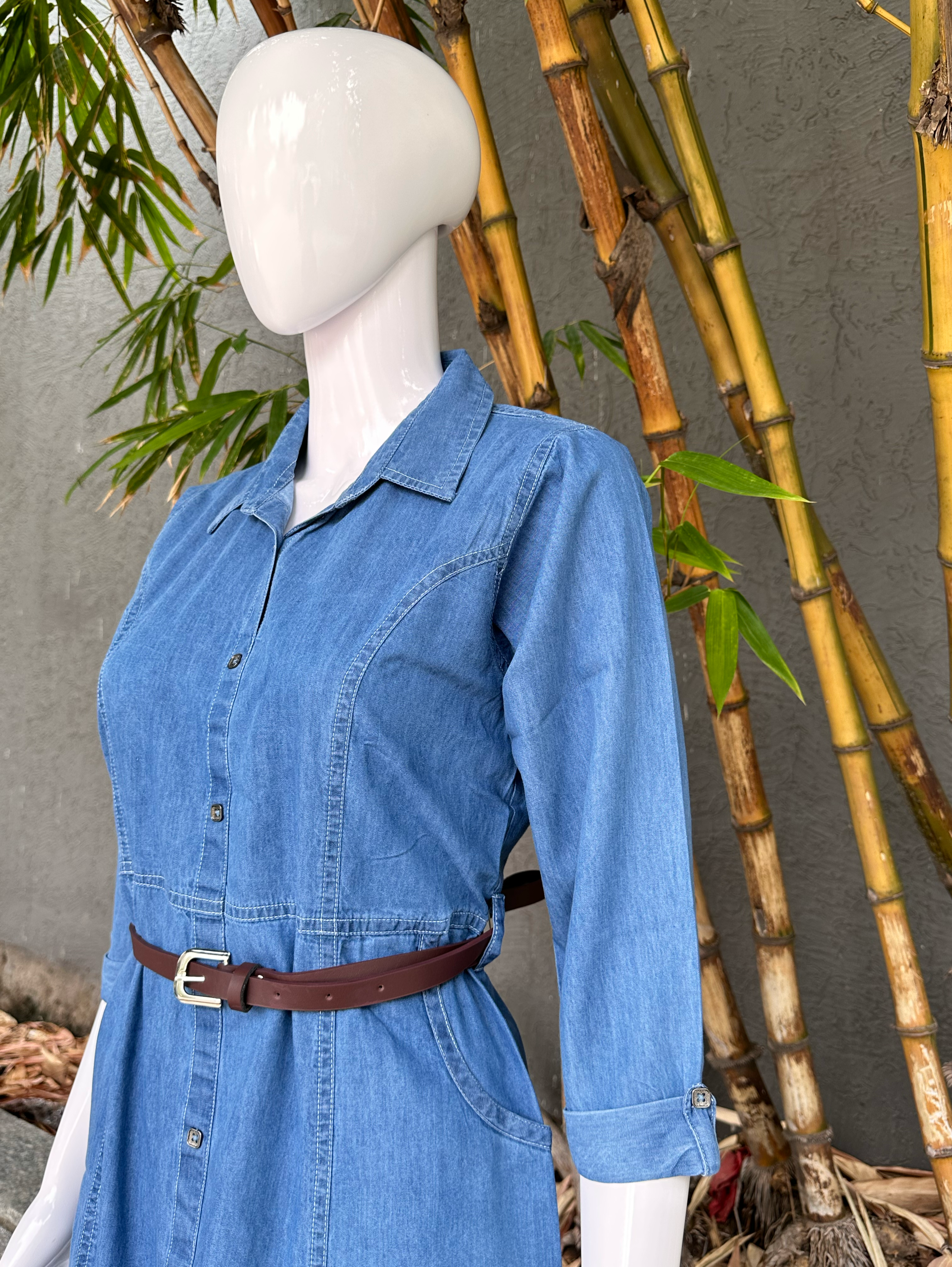 Image of Denim Cut Blue Kurti - with Belt