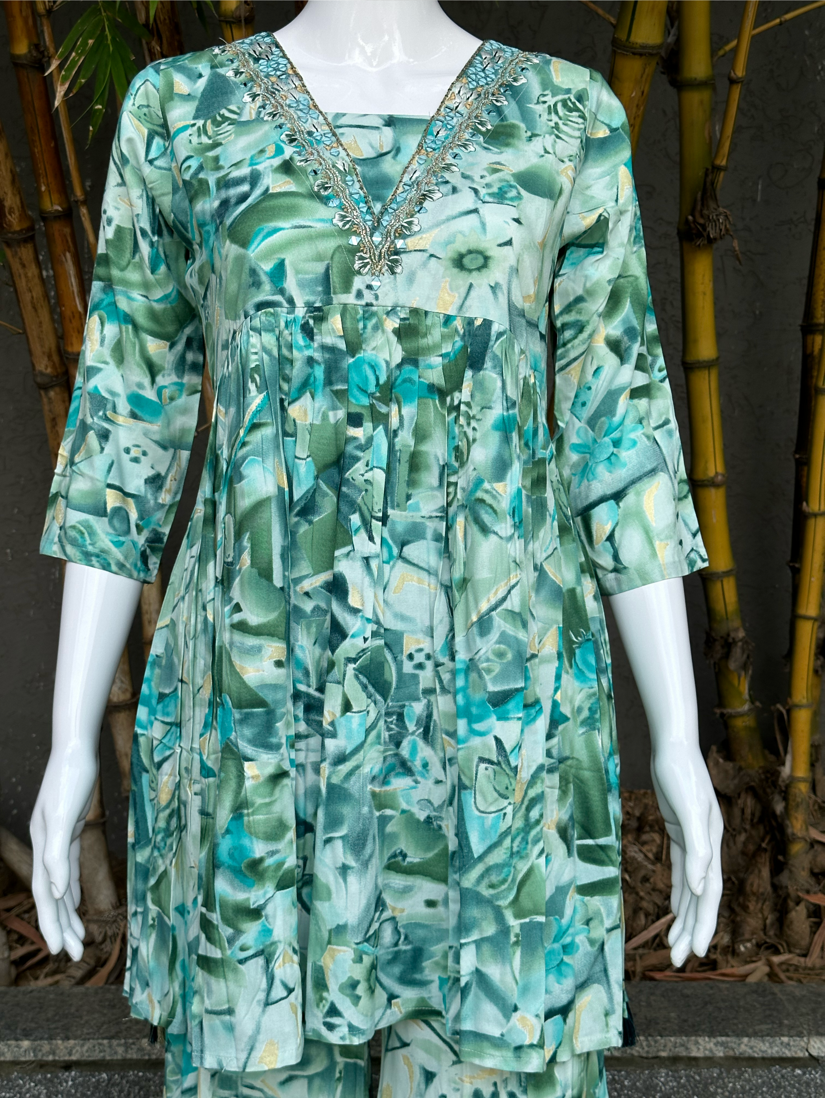 Image of Rayon V Neck Bell Bottom Style Coords