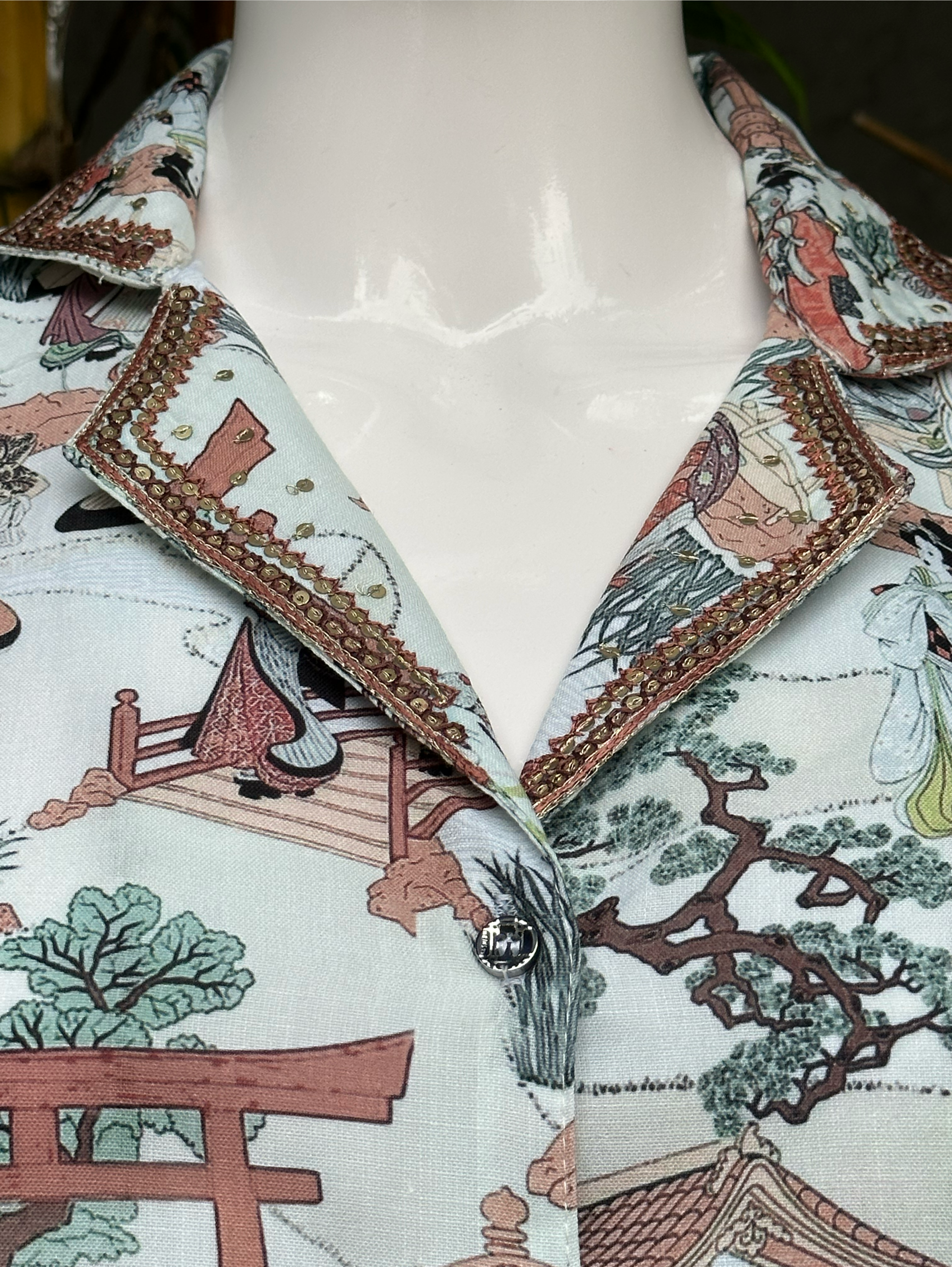 Image of Cotton Print Coords with Collar Sequence