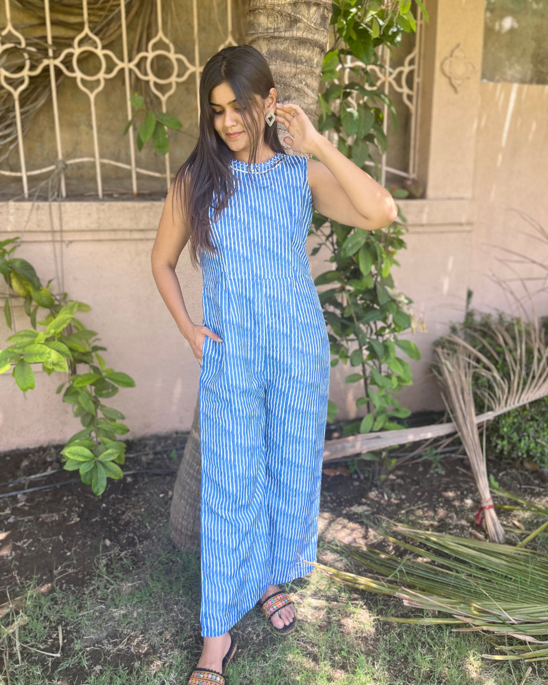 Muslin Stripe Jumpsuit - With Jacket