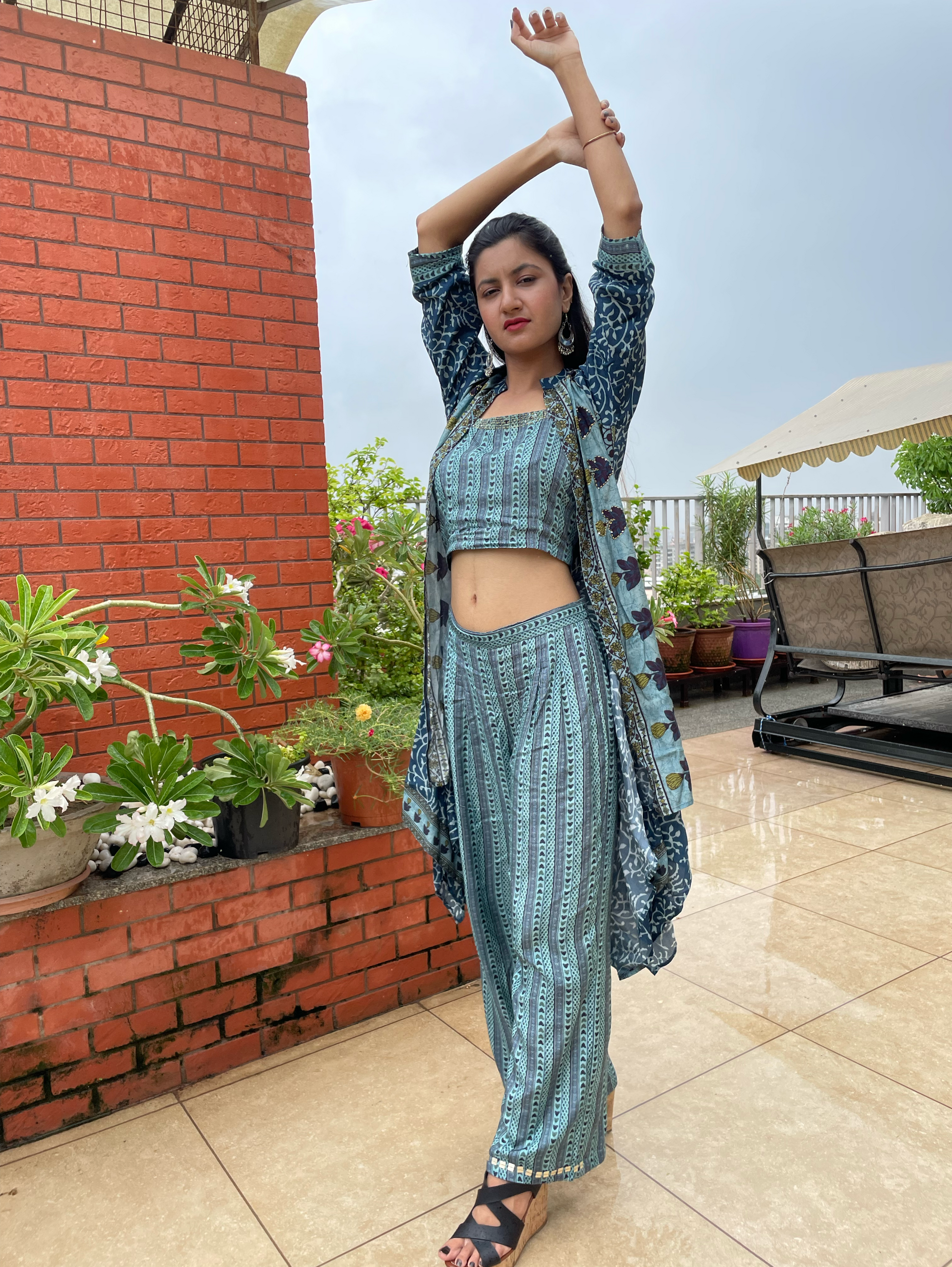 Muslin 3 Piece Coords with work