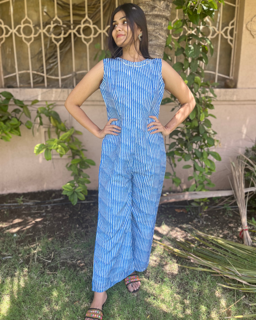 Muslin Stripe Jumpsuit - With Jacket