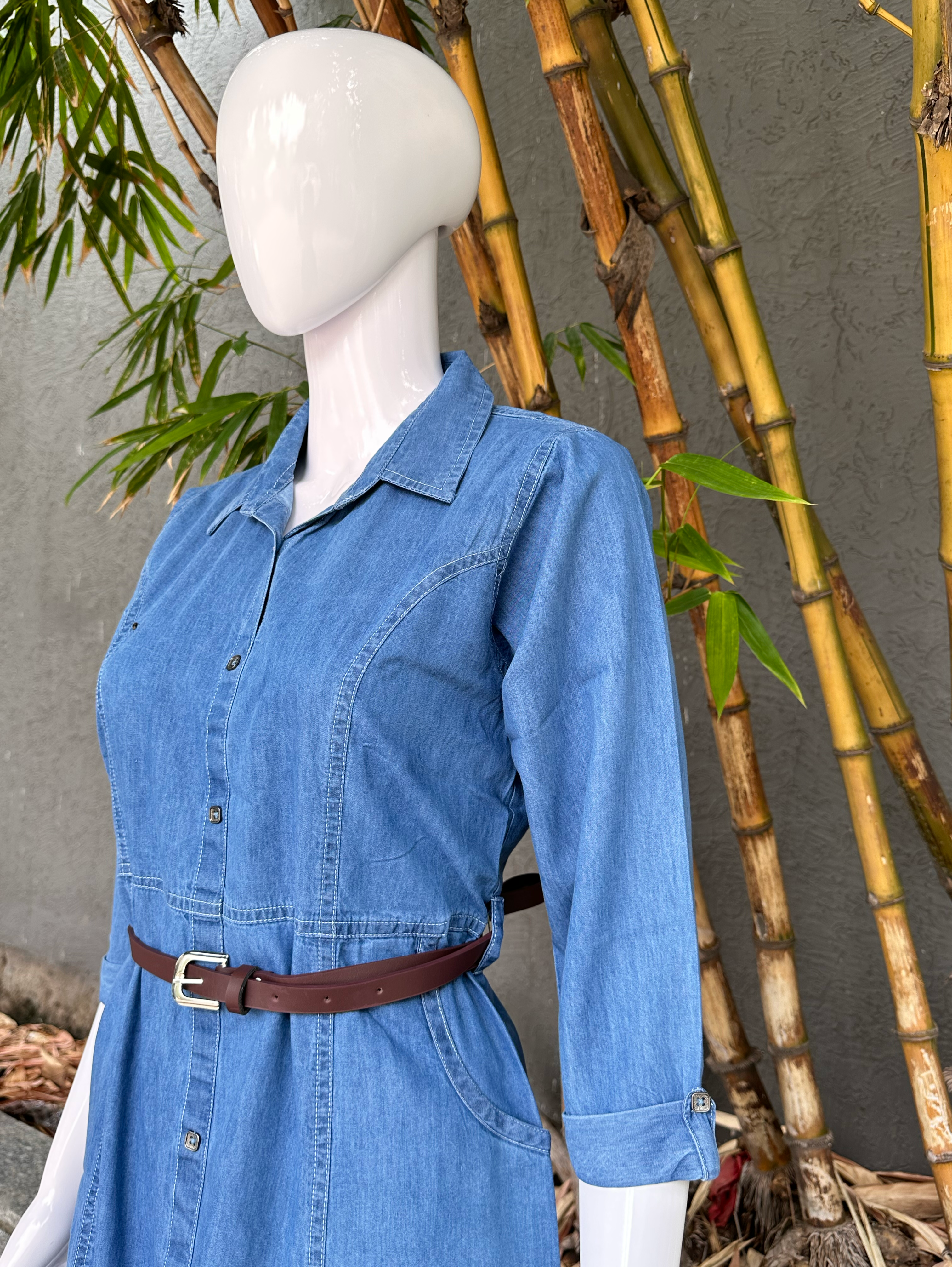 Image of Denim Cut Blue Kurti - with Belt